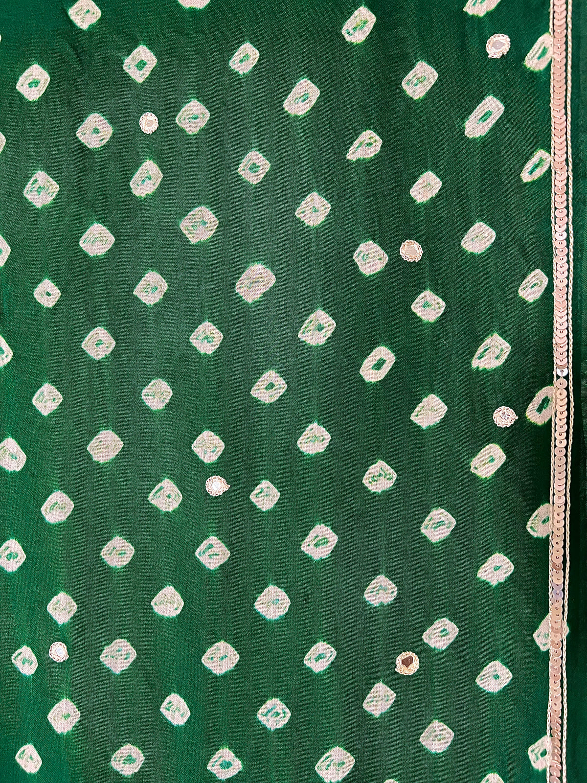 GREEN ROYALE BANDHANI - Pure Modal Bandhani Ajrakh Hand Embroidered Saree
