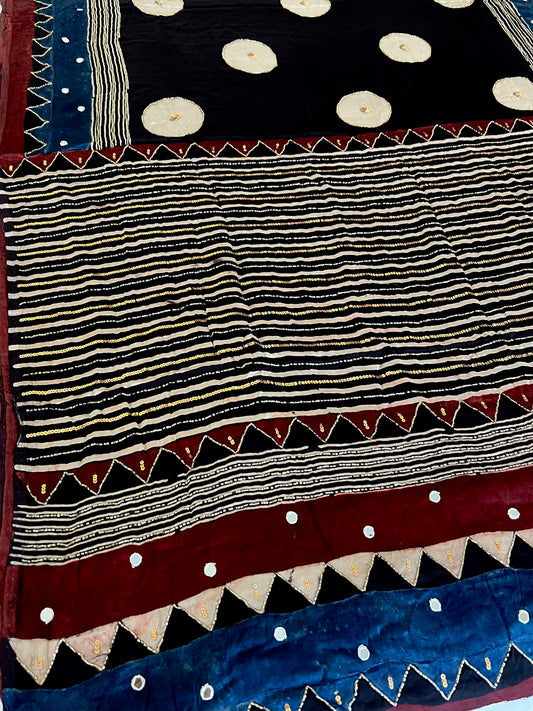 BLACK OPAL - Pure Modal Ajrakh Hand Embroidered Saree