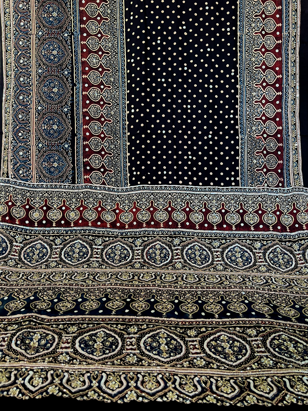 SPARKLE DREAMS - Pure Modal Ajrakh Hand Embroidered Saree