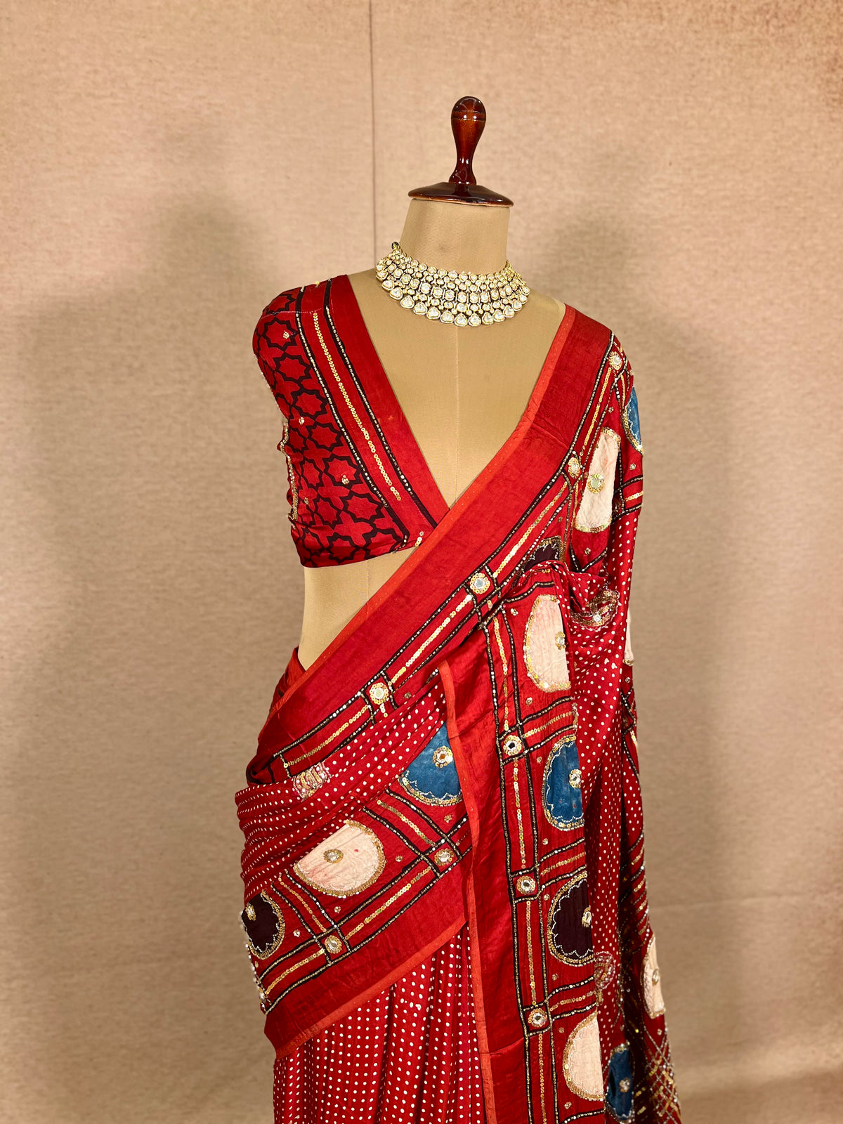 JEWEL MUSE - Pure Modal Ajrakh Hand Embroidered Saree