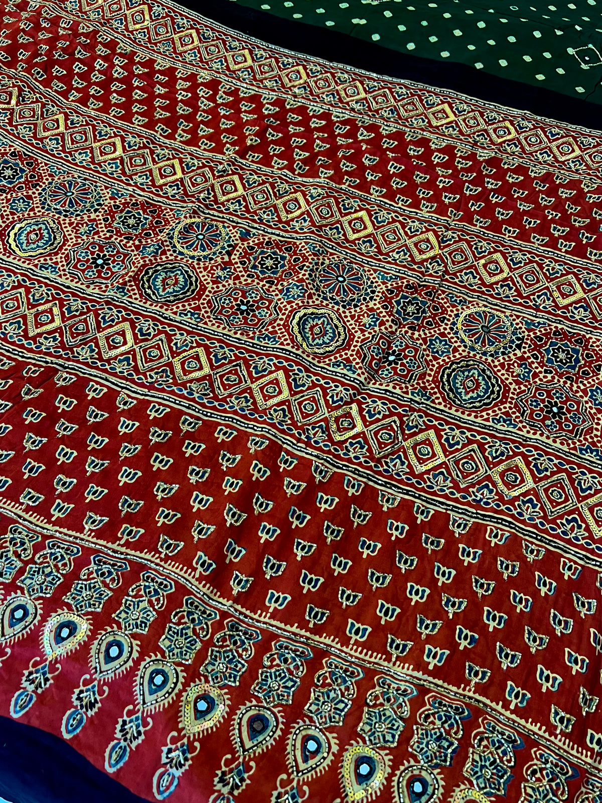 GREEN REGALIA - Pure Modal Bandhani Ajrakh Hand Embroidered Saree