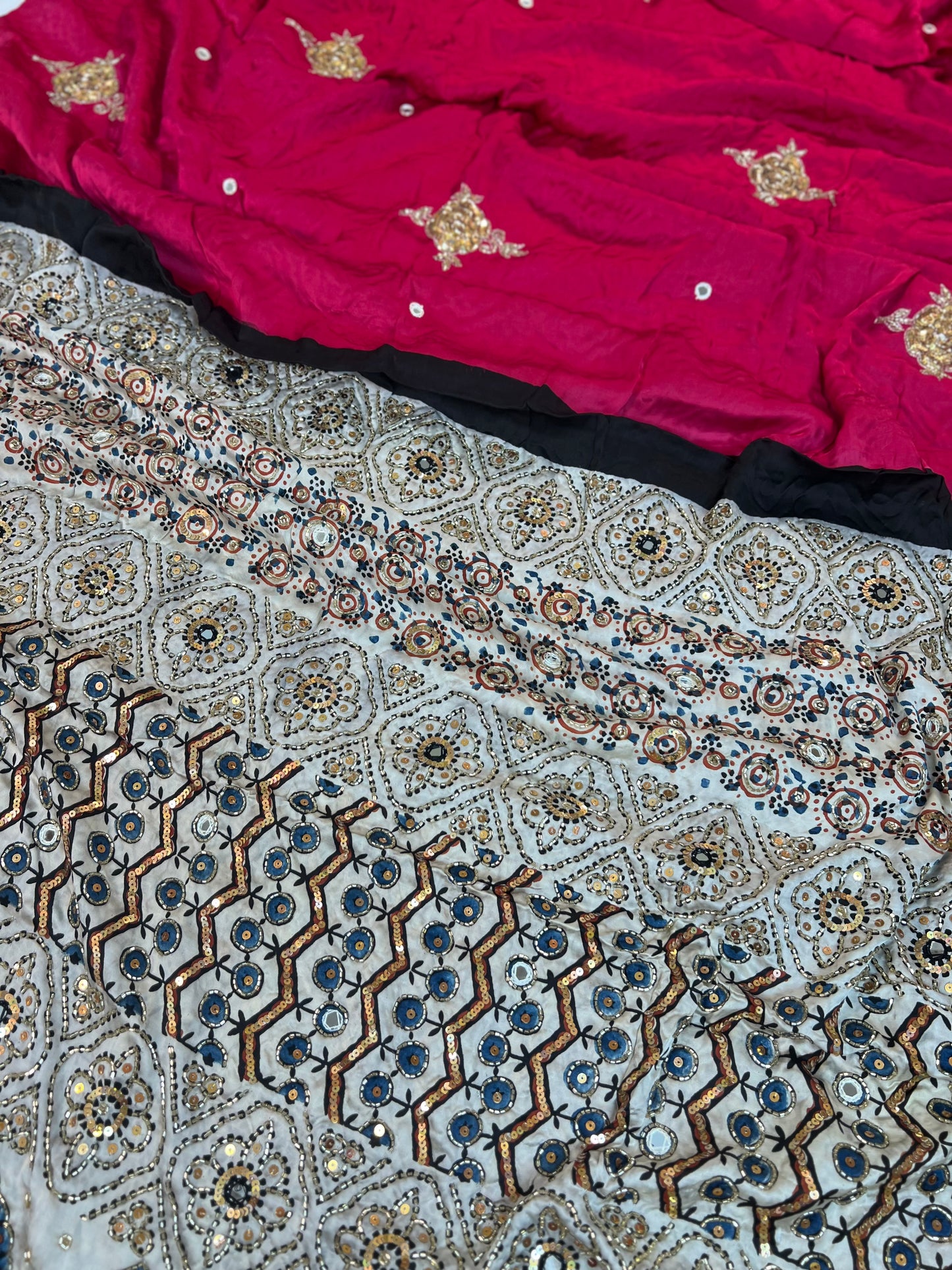 BLUSH ROSE - Pure Modal Ajrakh Hand Embroidered Saree