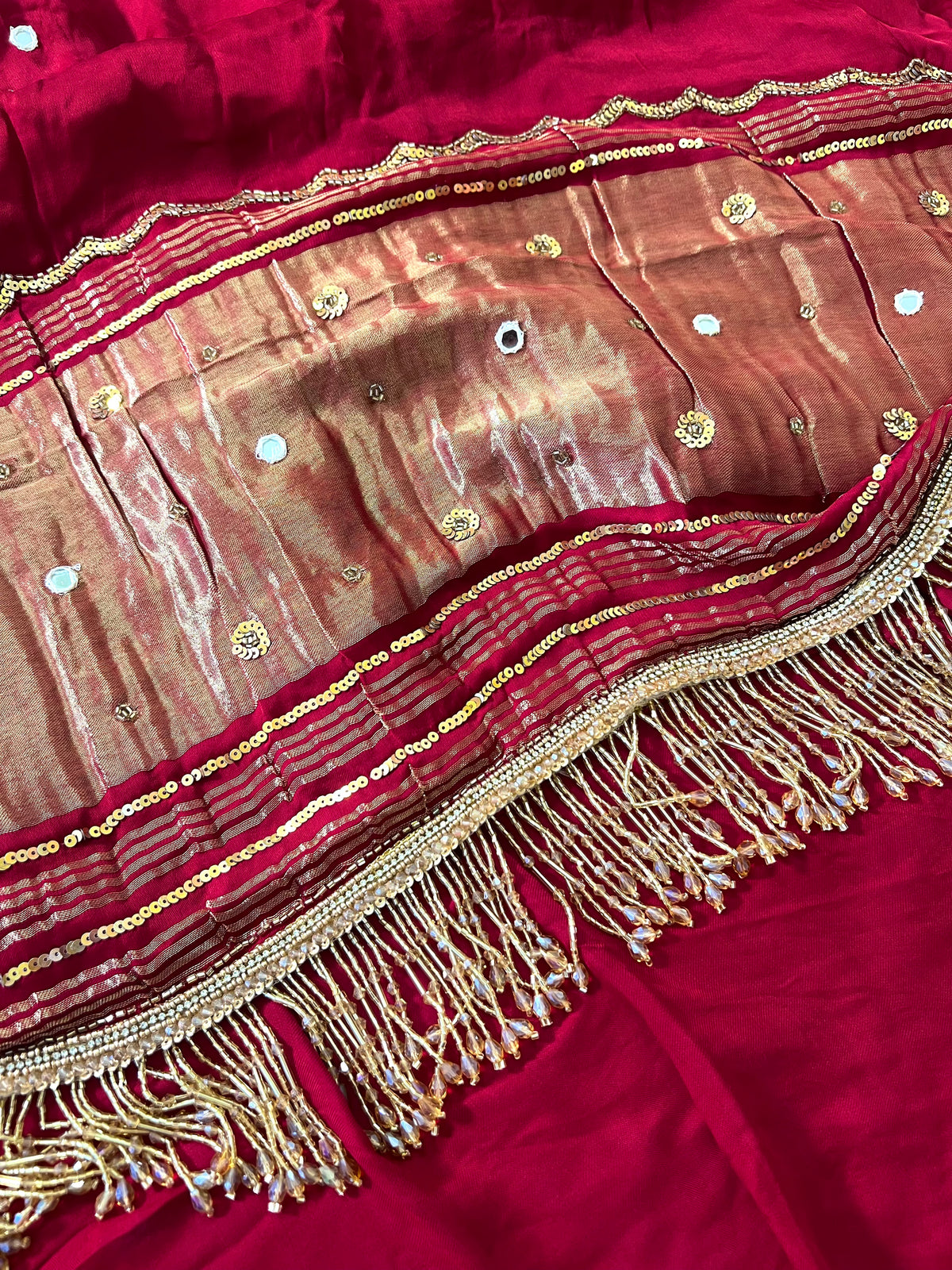 RUBY LOTUS - Pure Modal Hand Embroidered Saree with Tassels