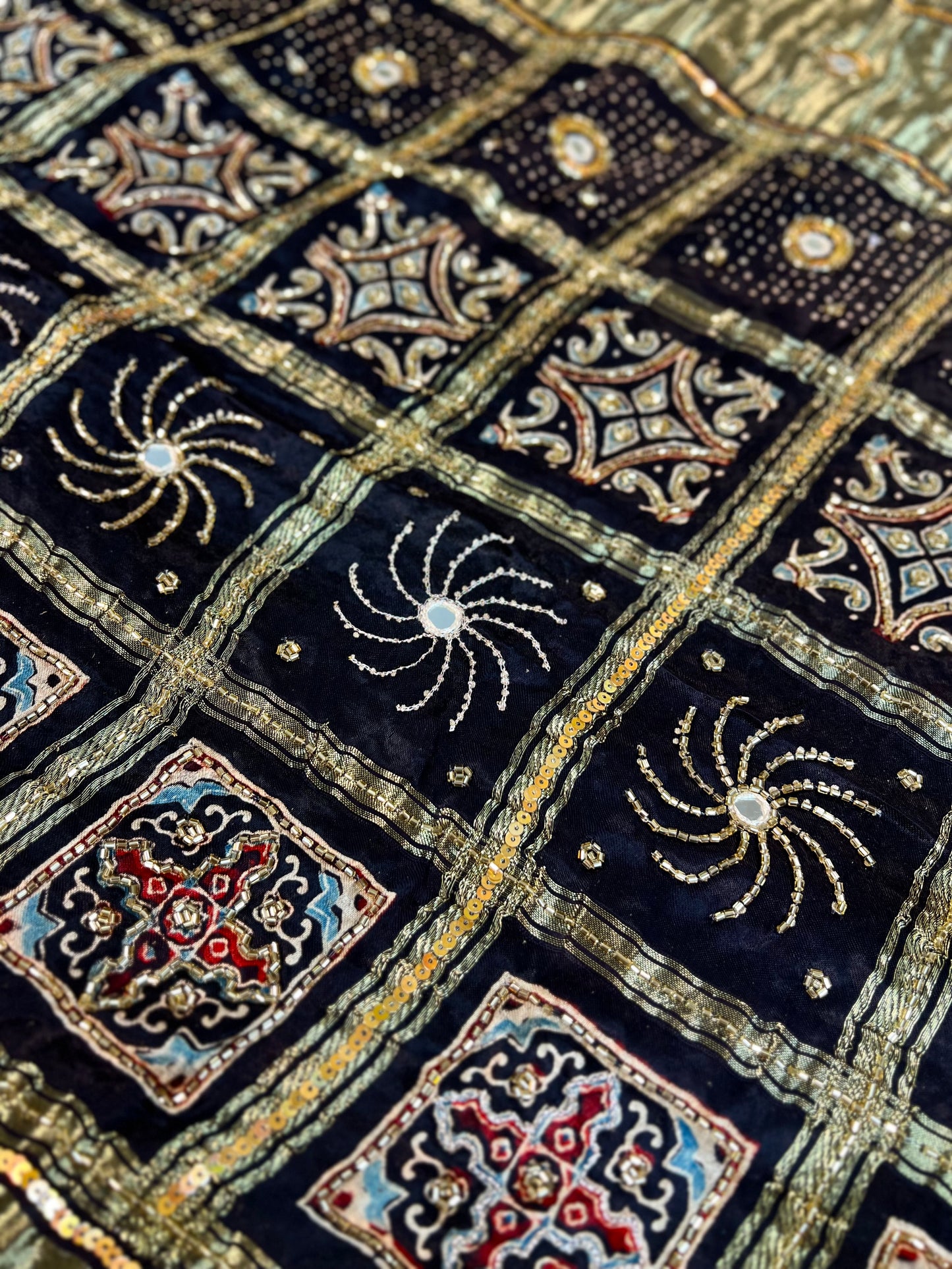 REGAL BLACK - Pure Modal Ajrakh Hand Embroidered Saree