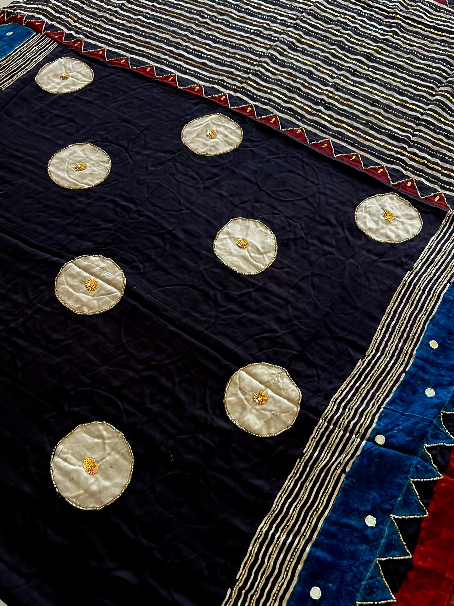BLACK OPAL - Pure Modal Ajrakh Hand Embroidered Saree