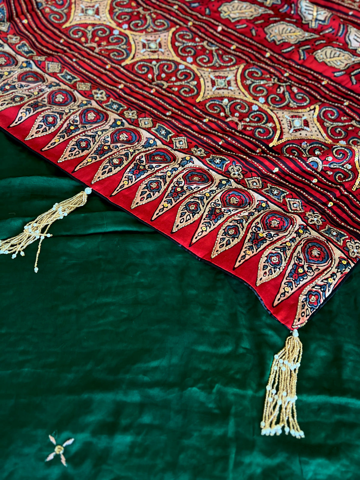 GREEN ECSTASY - Pure Modal Ajrakh Hand Embroidered Saree