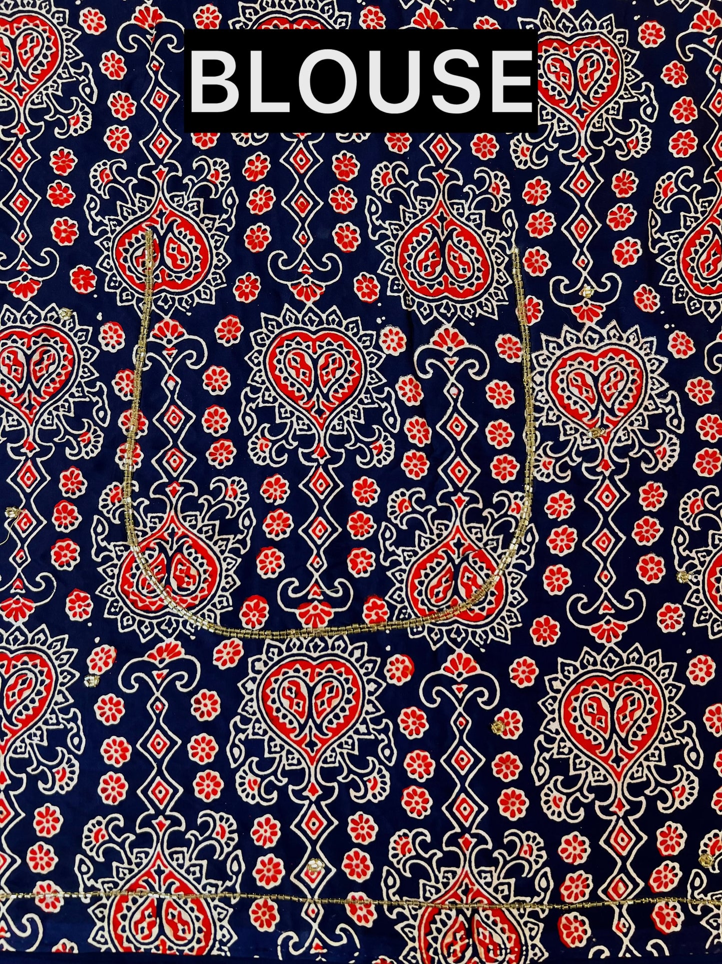 MIDNIGHT BLOSSOM - Pure Modal Ajrakh Hand Embroidered Saree