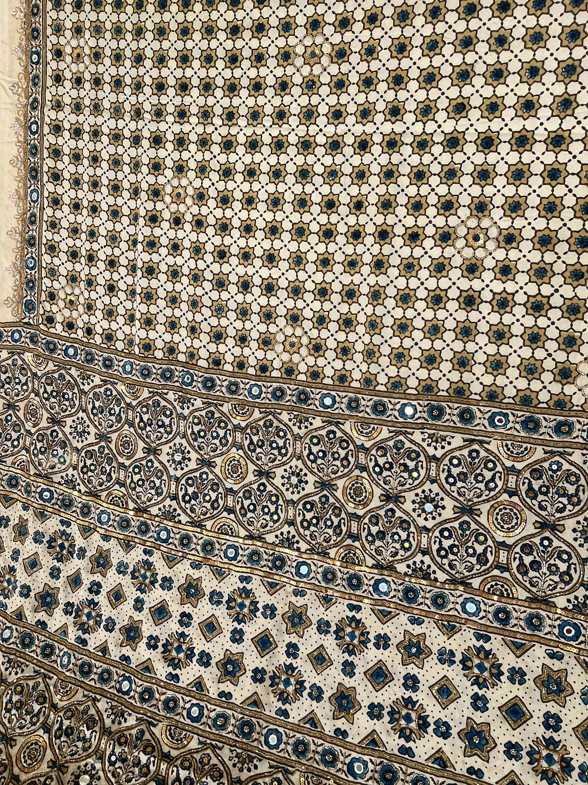 IVORY POETRY - Pure Modal Ajrakh Hand Embroidered Saree
