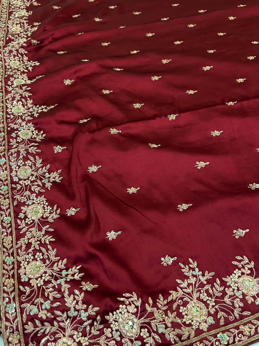 DILRUBA - Pure Satin Zardosi Hand Embroidered Saree