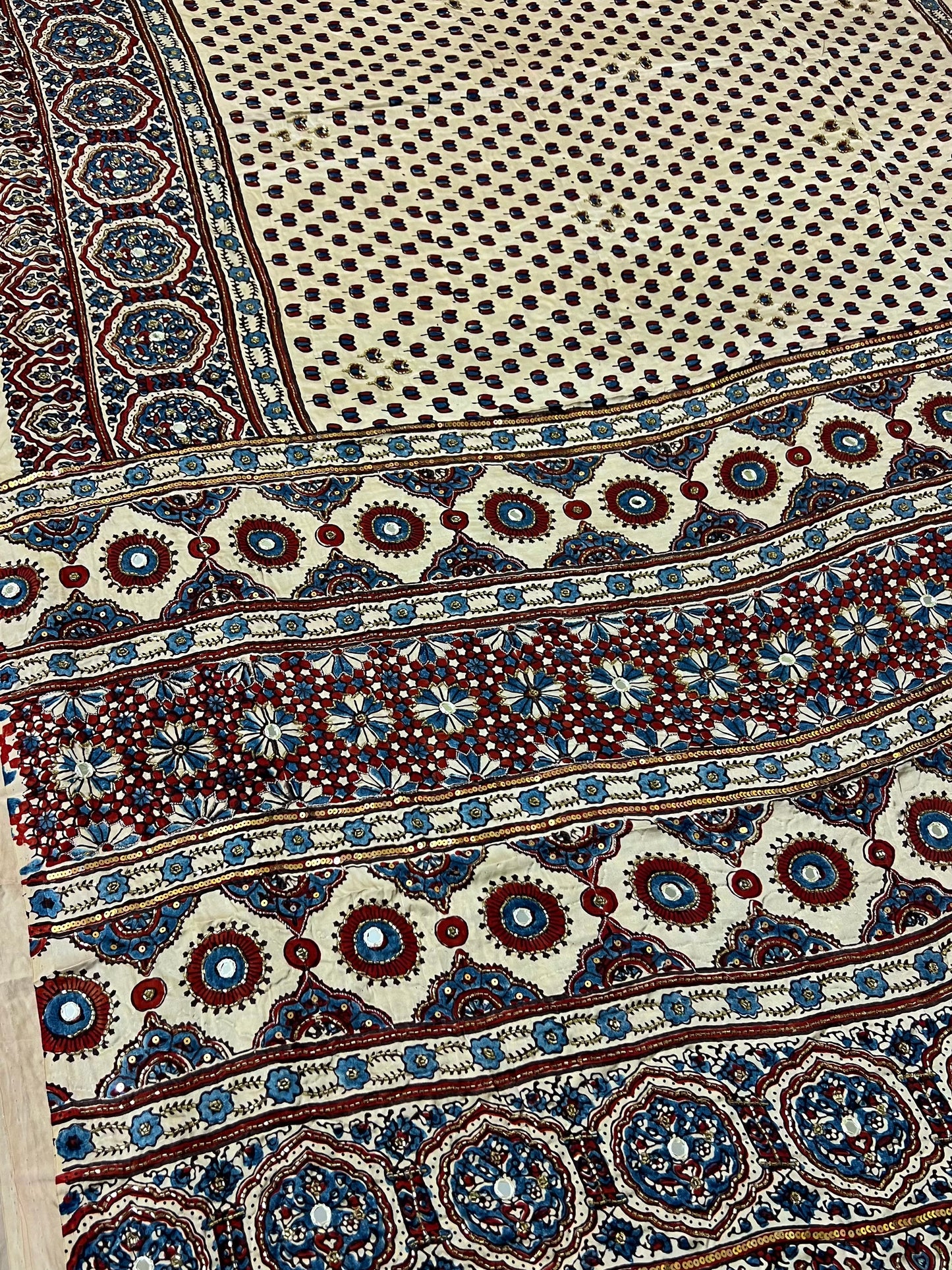 PEARL MUSE - Pure Modal Ajrakh Hand Embroidered Saree