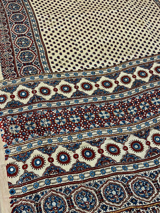 PEARL MUSE - Pure Modal Ajrakh Hand Embroidered Saree