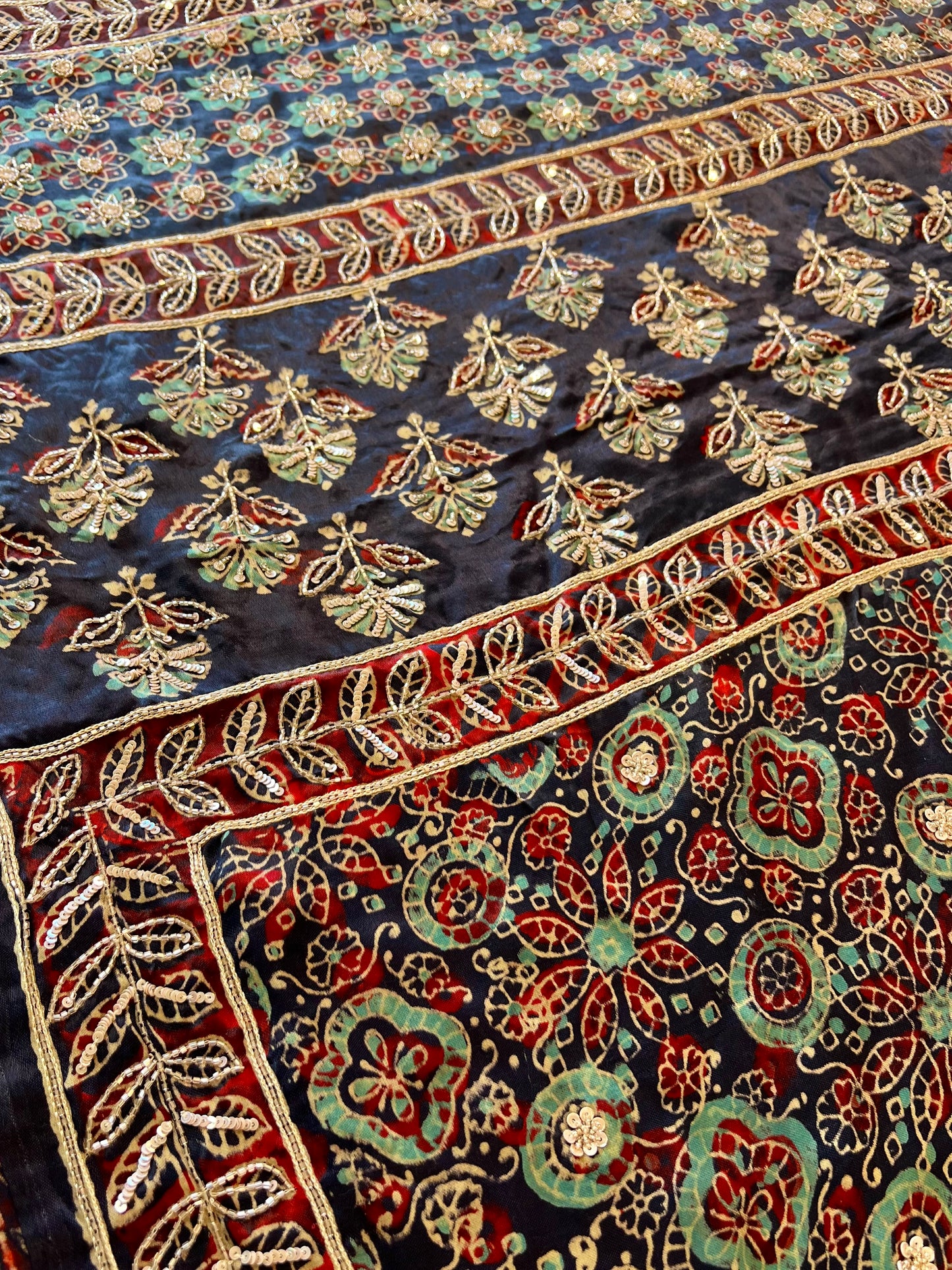 BLUE ROYALE - Pure Modal Ajrakh Hand Embroidered Saree