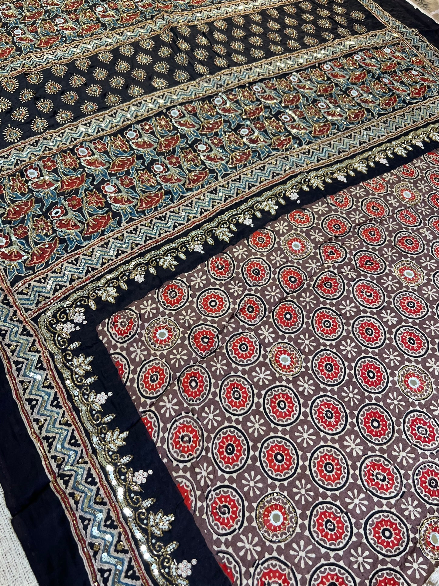 CINNAMON DUSK - Pure Modal Ajrakh Hand Embroidered Saree