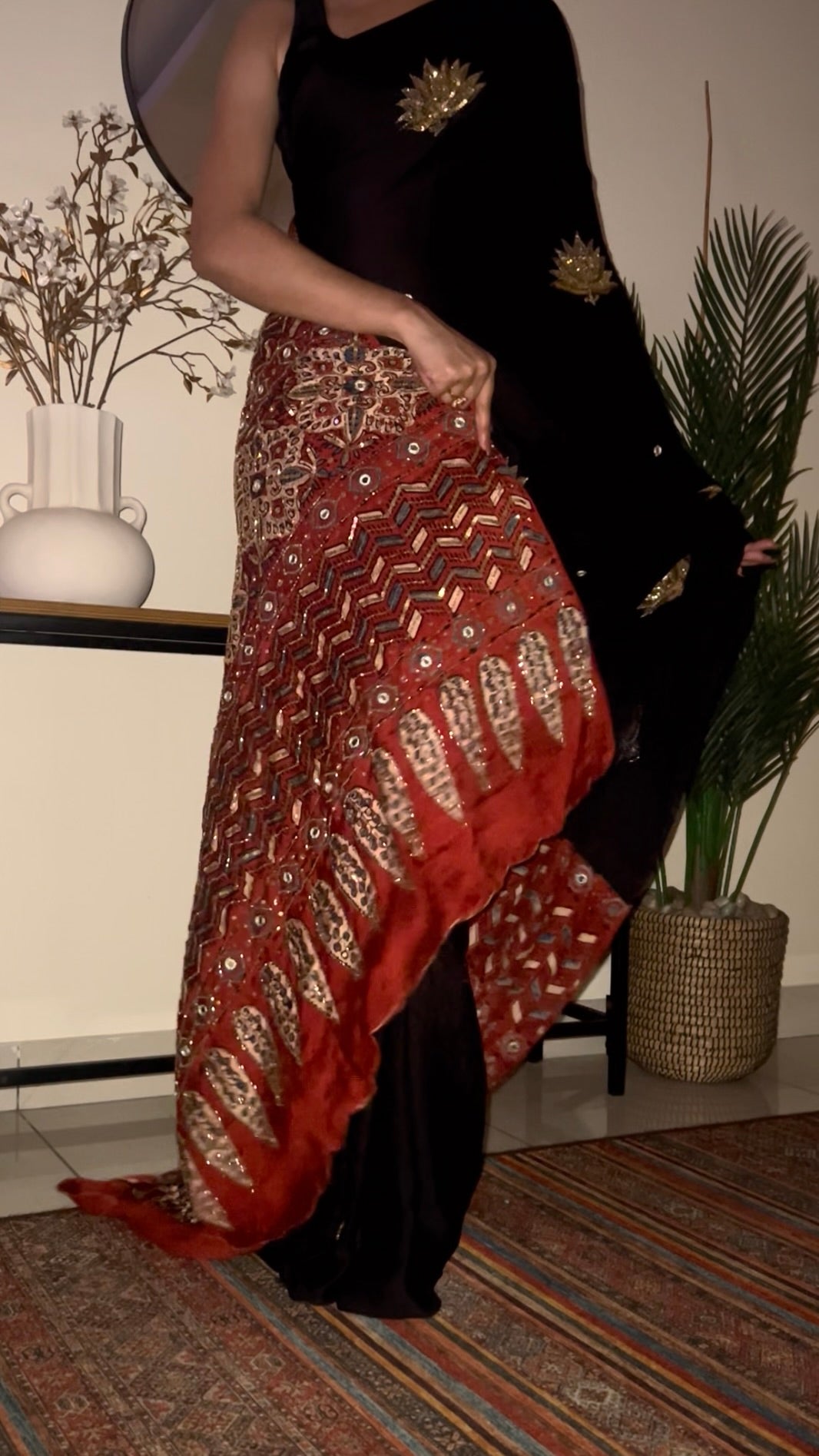 IMPERIAL LOTUS - Pure Modal Ajrakh Hand Embroidered Saree