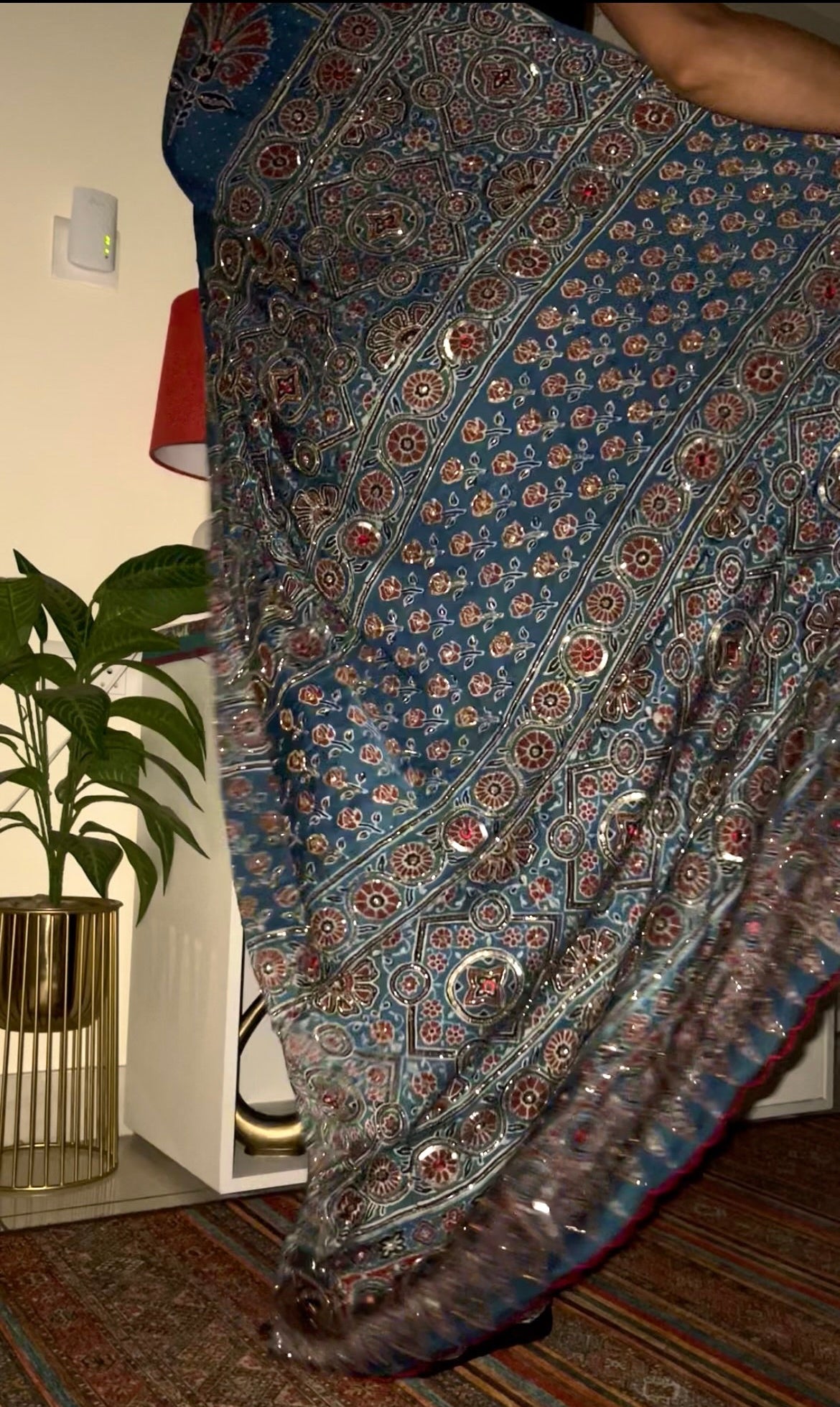 Royal Blossom - Pure Modal Ajrakh Hand Embroidered Saree