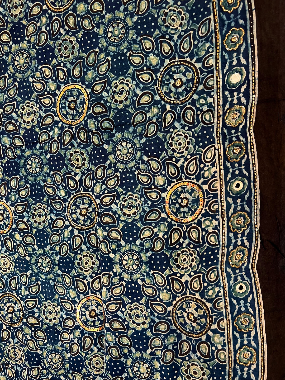 AQUA WHISPER - Pure Modal Ajrakh Hand Embroidered Saree