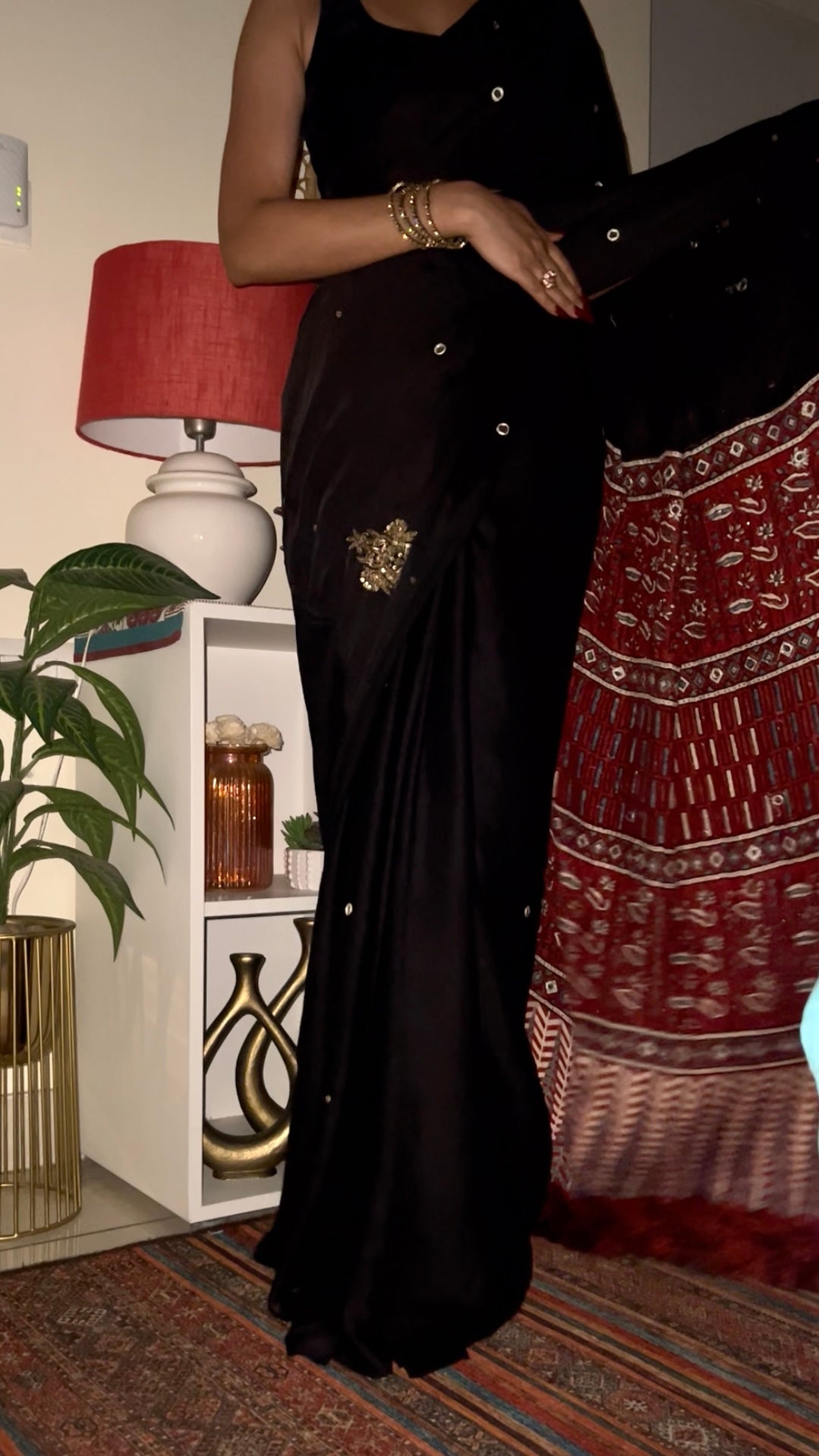 NIGHT ORCHID - Pure Modal Ajrakh Hand Embroidered Saree