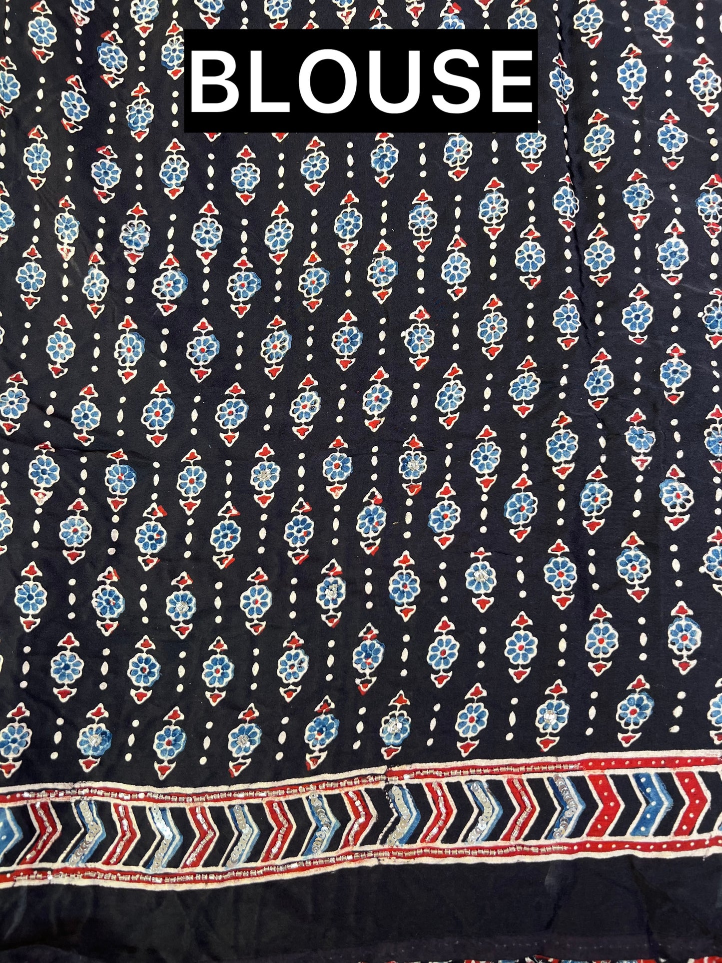 MIDNIGHT ECLIPSE - Pure Modal Ajrakh Hand Embroidered Saree