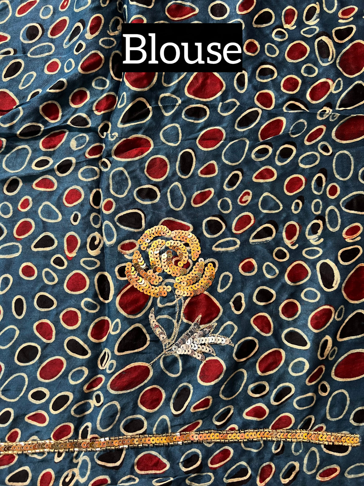 INDIGO ROSE - Pure Modal Ajrakh Hand Embroidered Saree