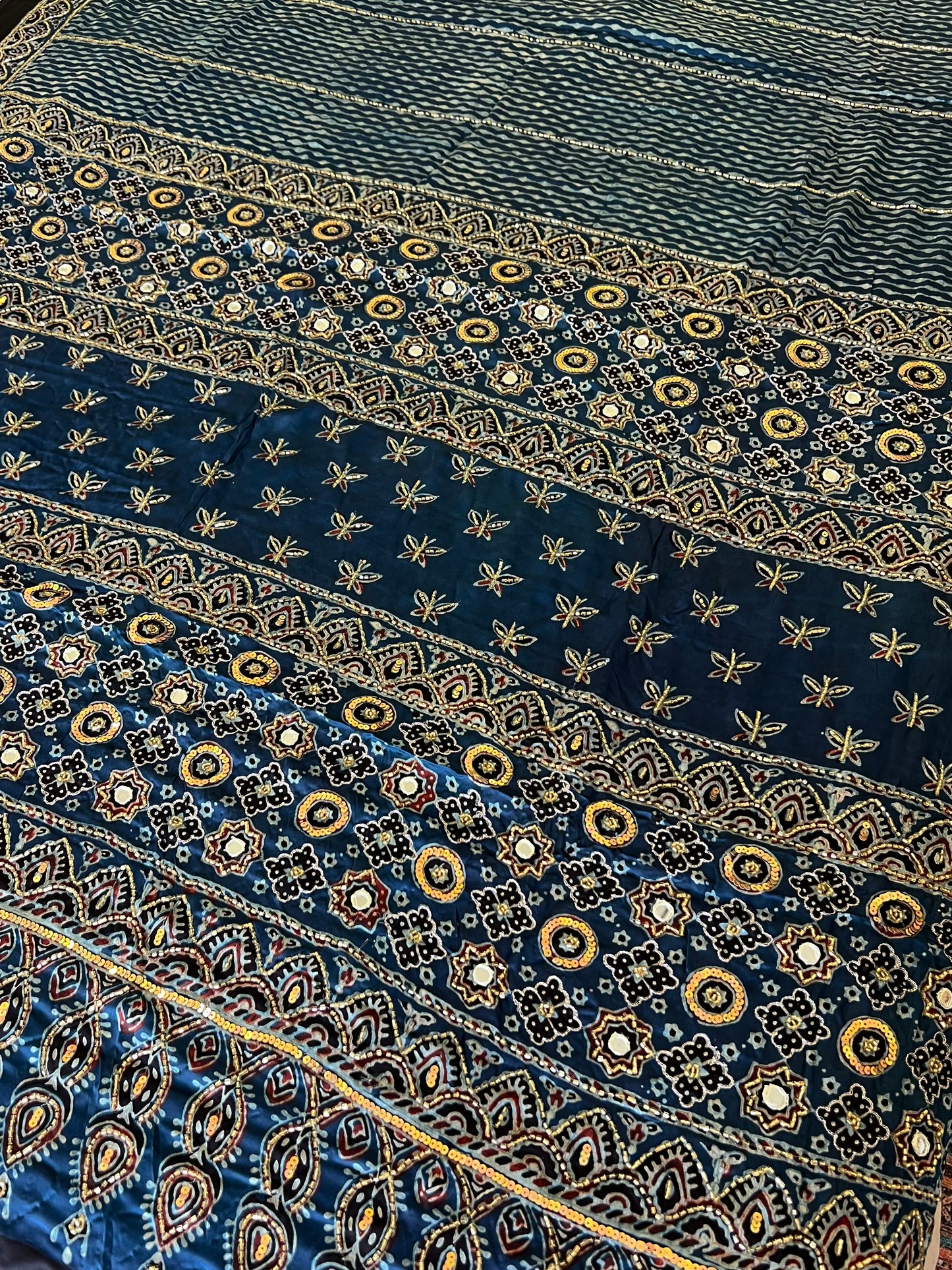 SAPPHIRE HAZE - Pure Modal Ajrakh Hand Embroidered Saree