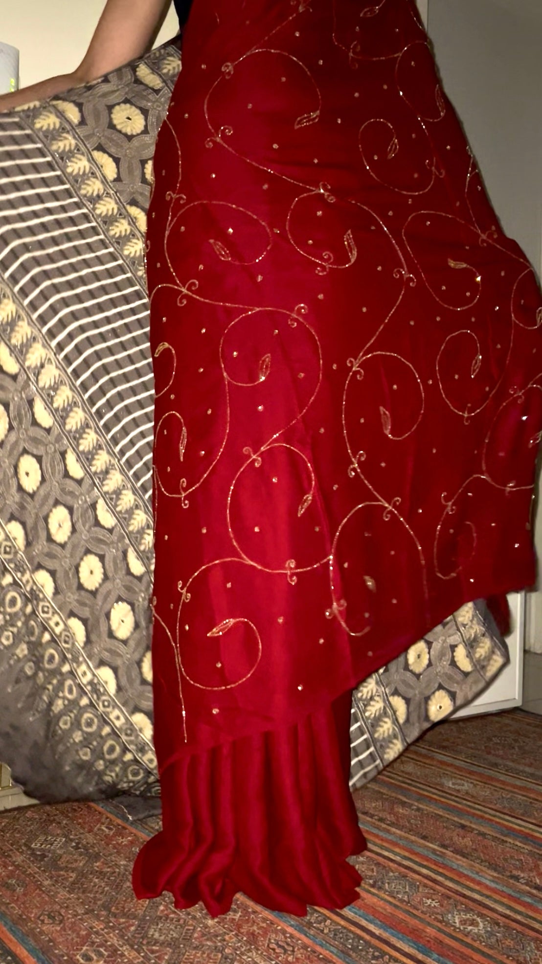 RUBY SPARKLE - Pure Modal Ajrakh Hand Embroidered Saree