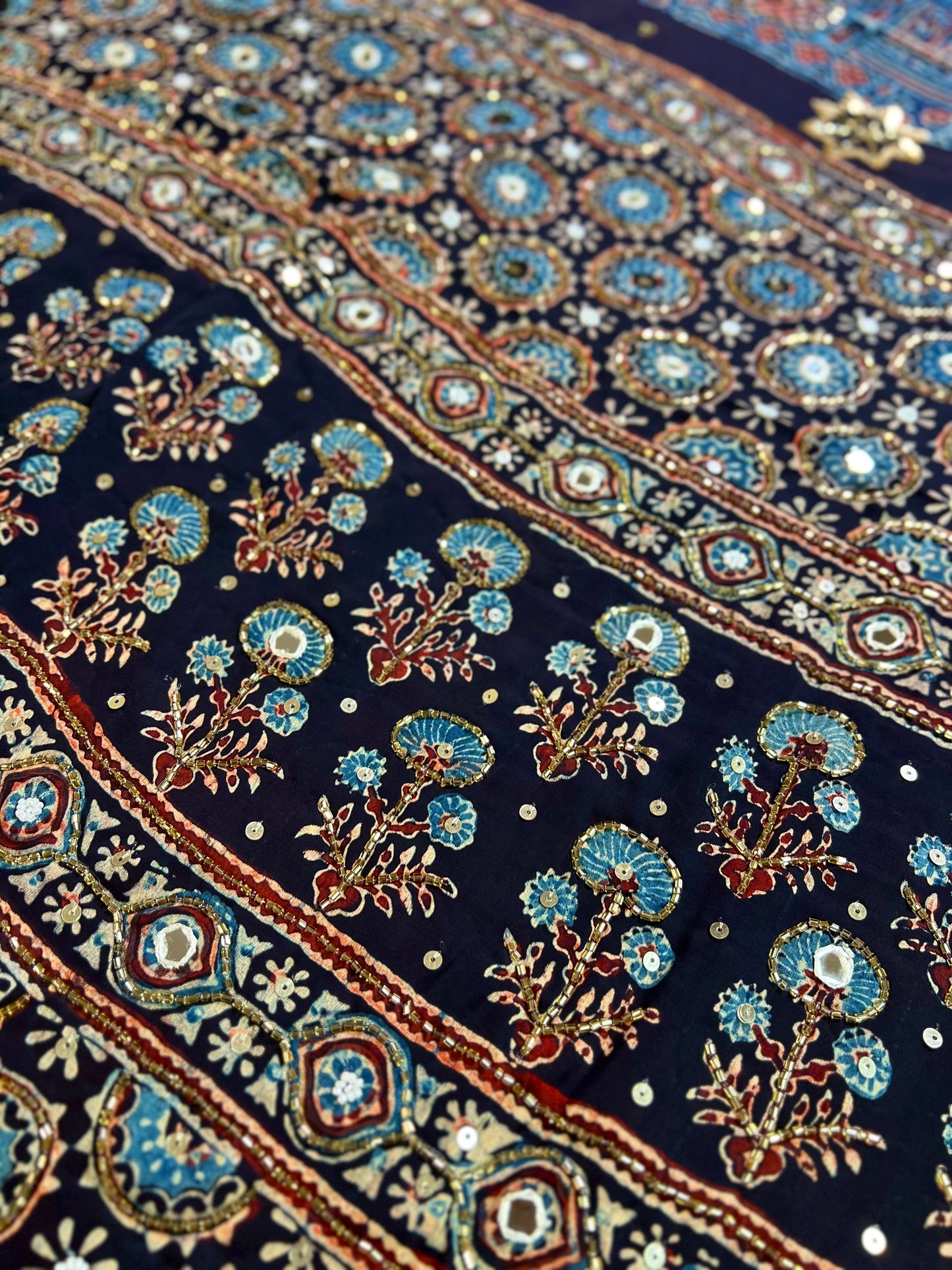 ASTRAL BLUE - Pure Modal Ajrakh Hand Embroidered Saree