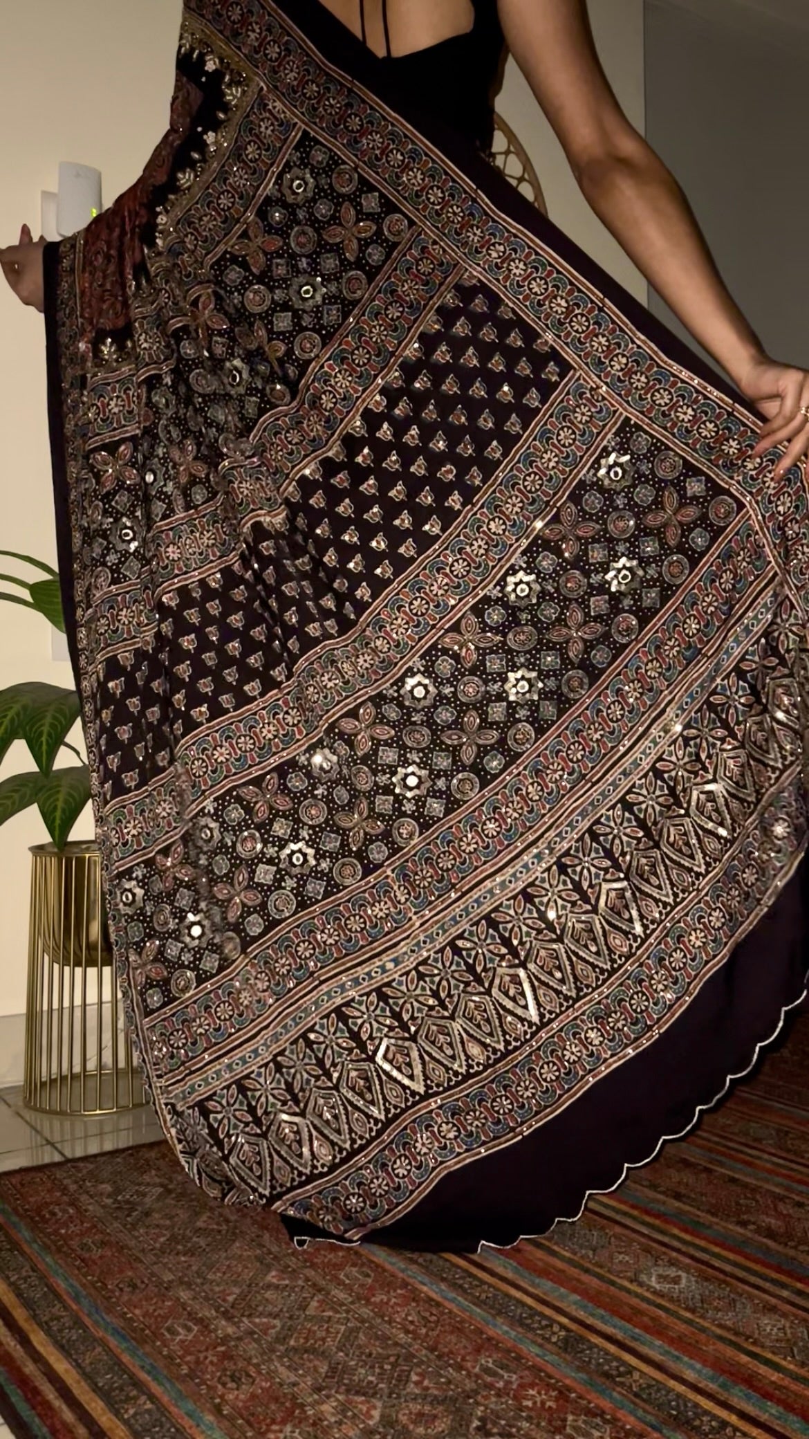 EARTH & EMBER - Pure Modal Ajrakh Hand Embroidered Saree