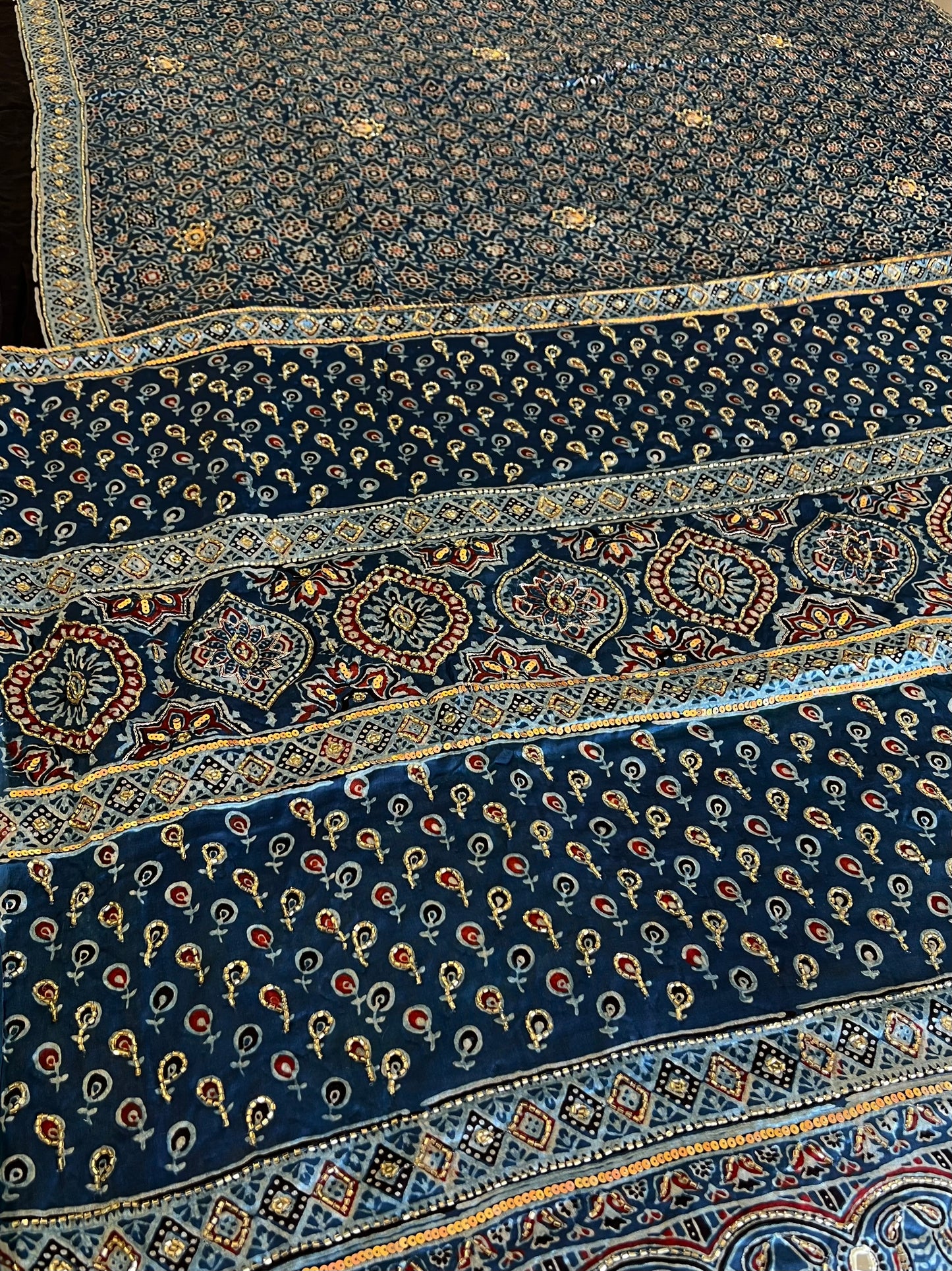 INDIGO WHISPER - Pure Modal Ajrakh Hand Embroidered Saree