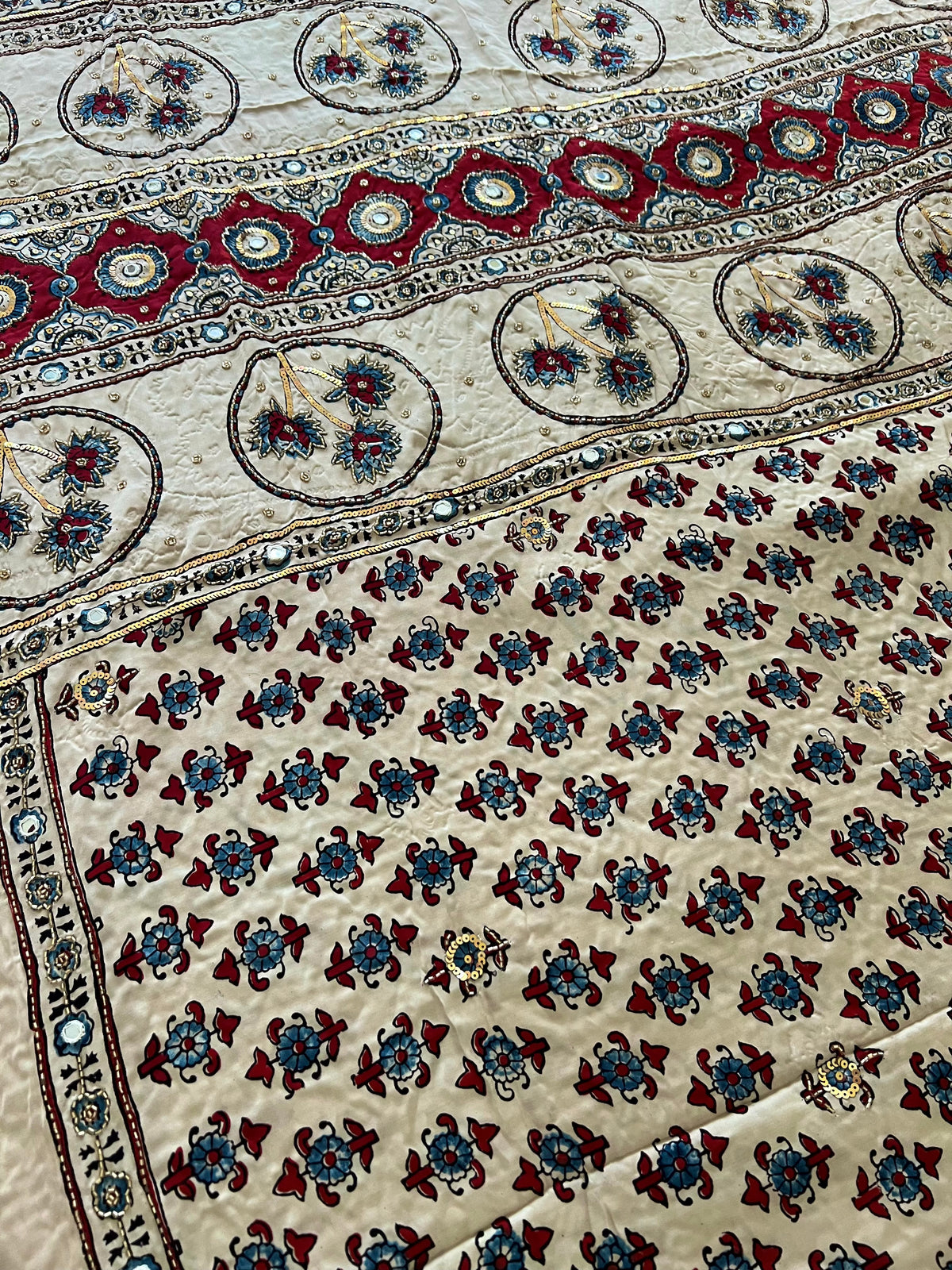 VANILLA VELVET - Pure Modal Ajrakh Hand Embroidered Saree