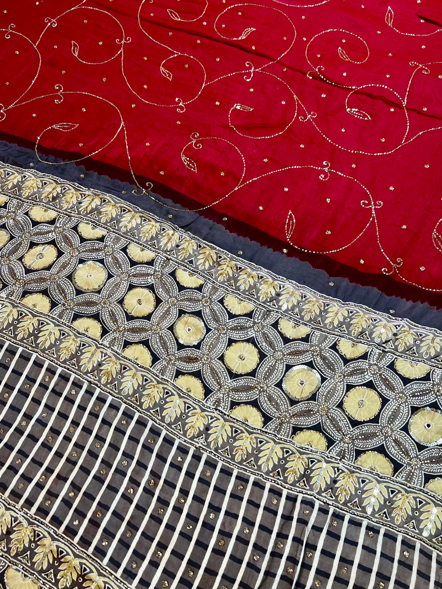 RUBY SPARKLE - Pure Modal Ajrakh Hand Embroidered Saree