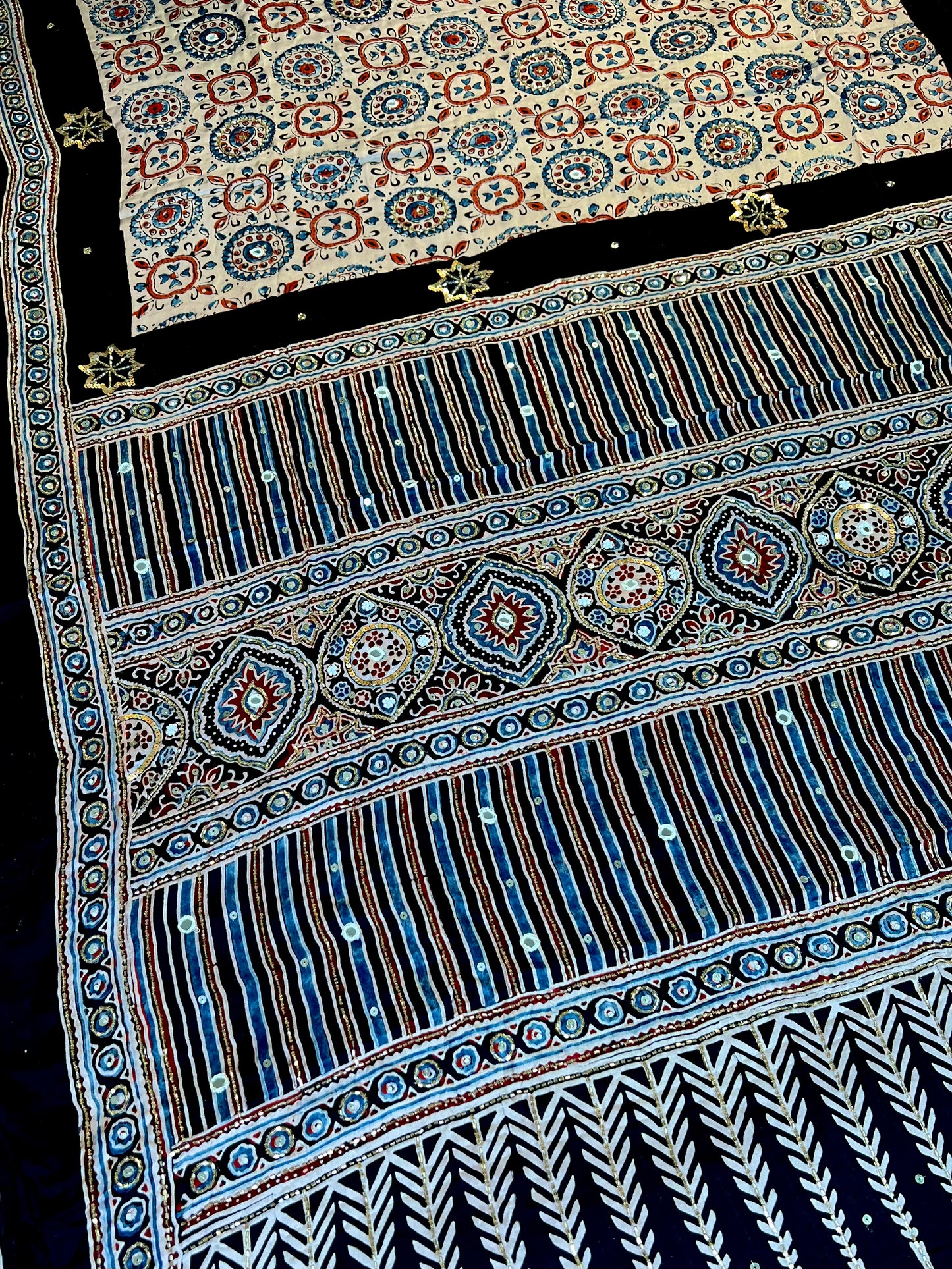 WINTER GARDEN - Pure Modal Ajrakh Hand Embroidered Saree