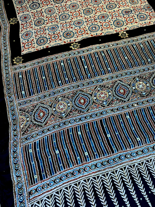 WINTER GARDEN - Pure Modal Ajrakh Hand Embroidered Saree