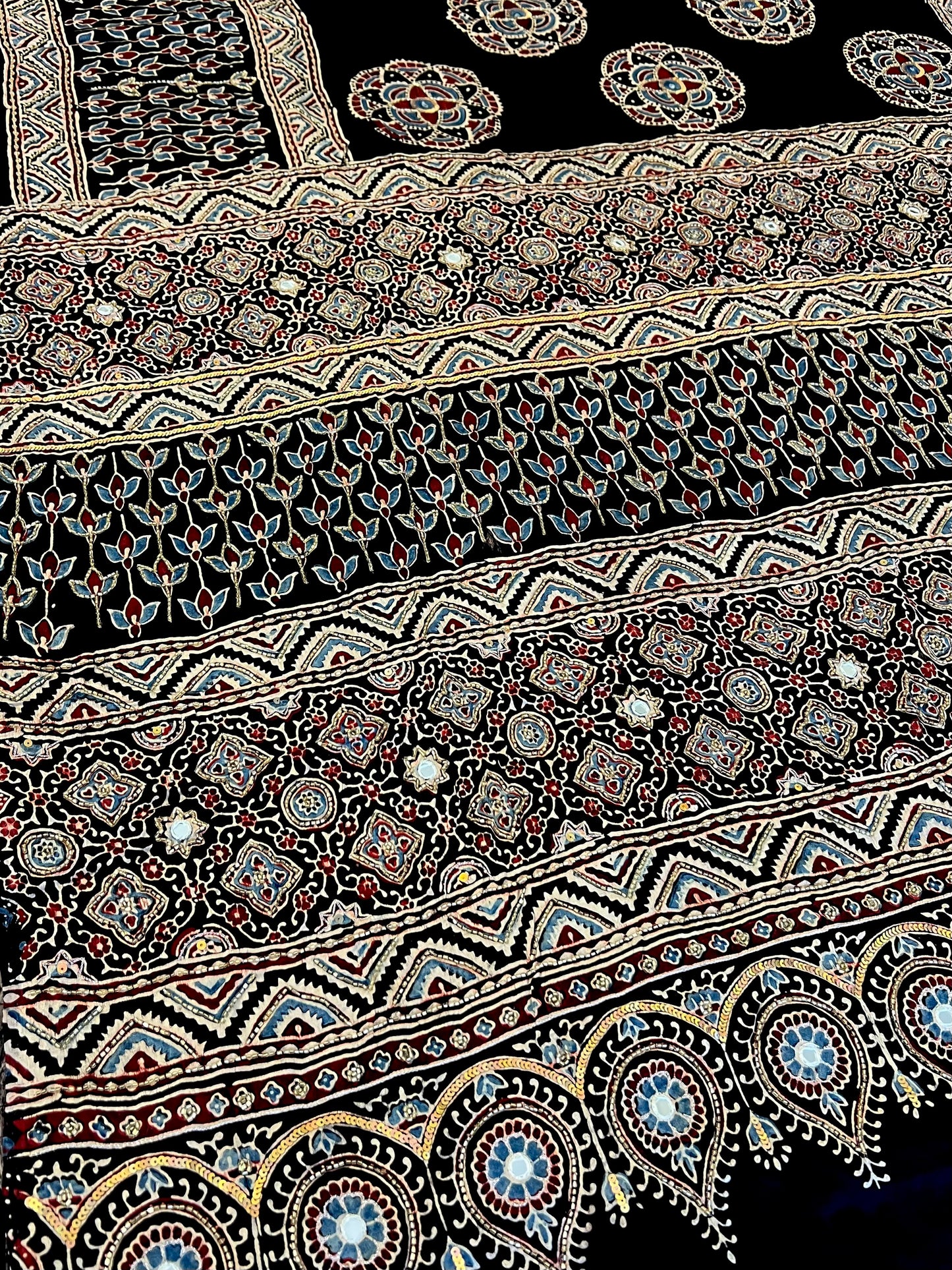 NIGHT LILY - Pure Modal Ajrakh Hand Embroidered Saree