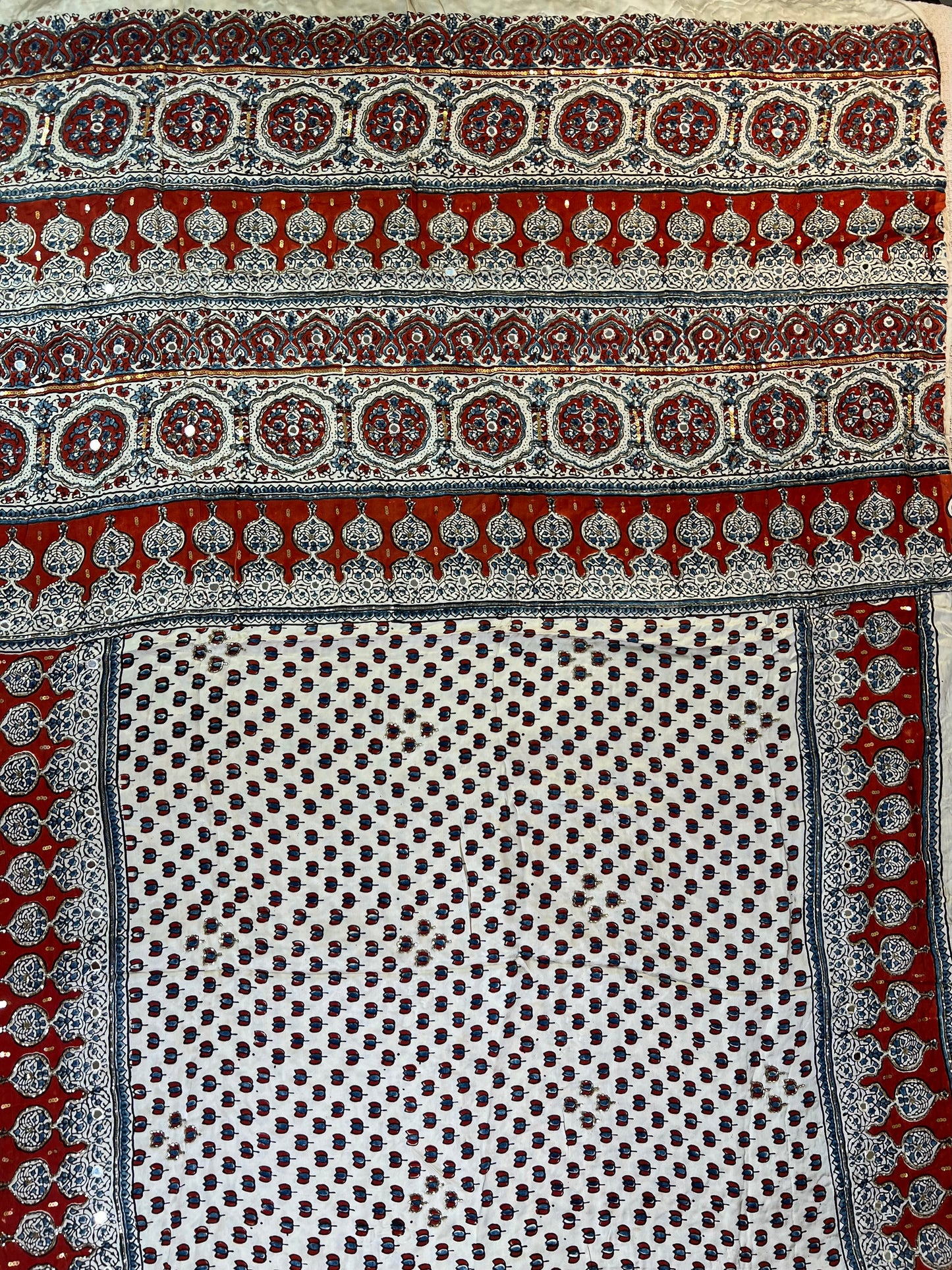 IVORY RANI - Pure Modal Ajrakh Hand Embroidered Saree
