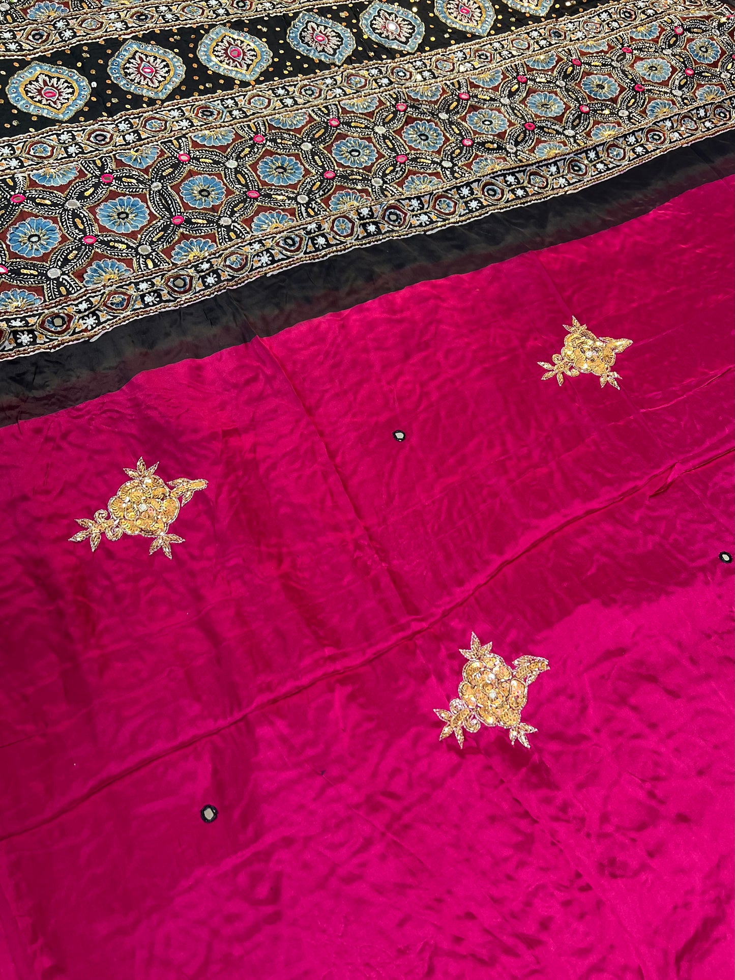 RANI ROSE - Pure Modal Ajrakh Hand Embroidered Saree