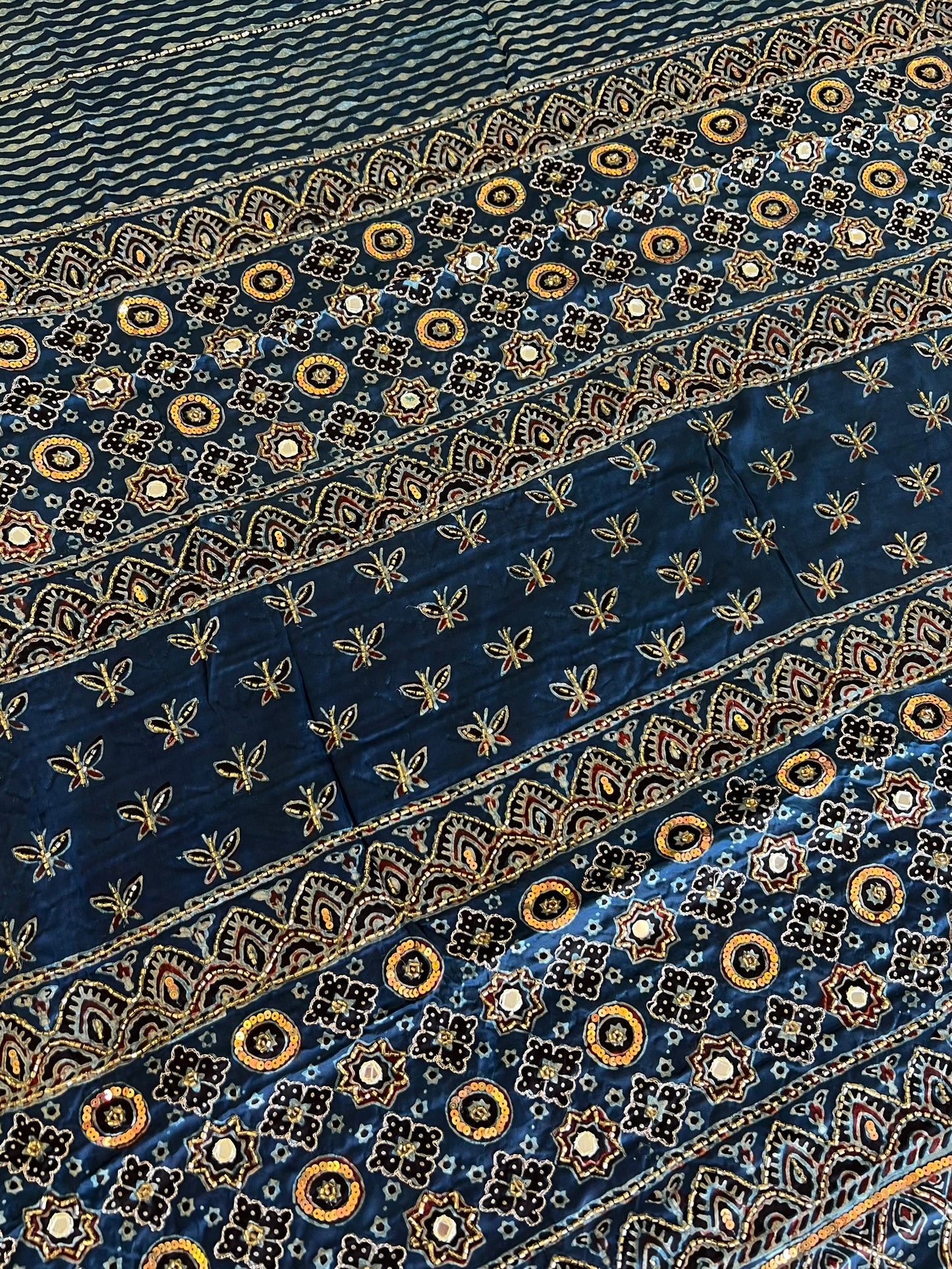 SAPPHIRE HAZE - Pure Modal Ajrakh Hand Embroidered Saree