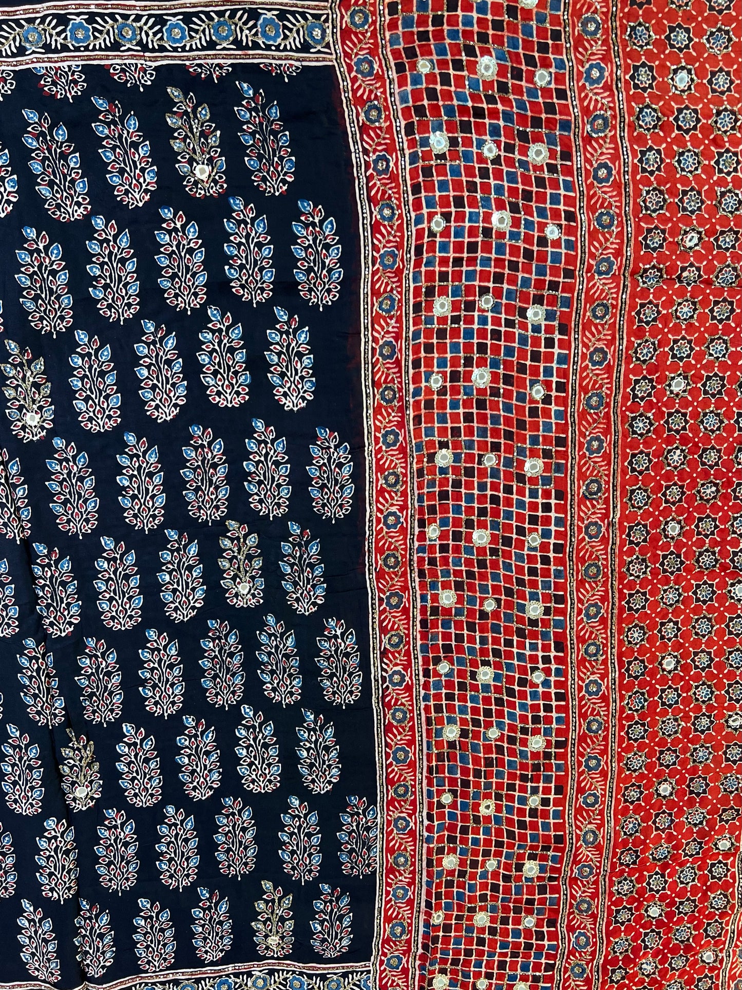 MIDNIGHT ROUGE - Pure Modal Ajrakh Hand Embroidered Saree