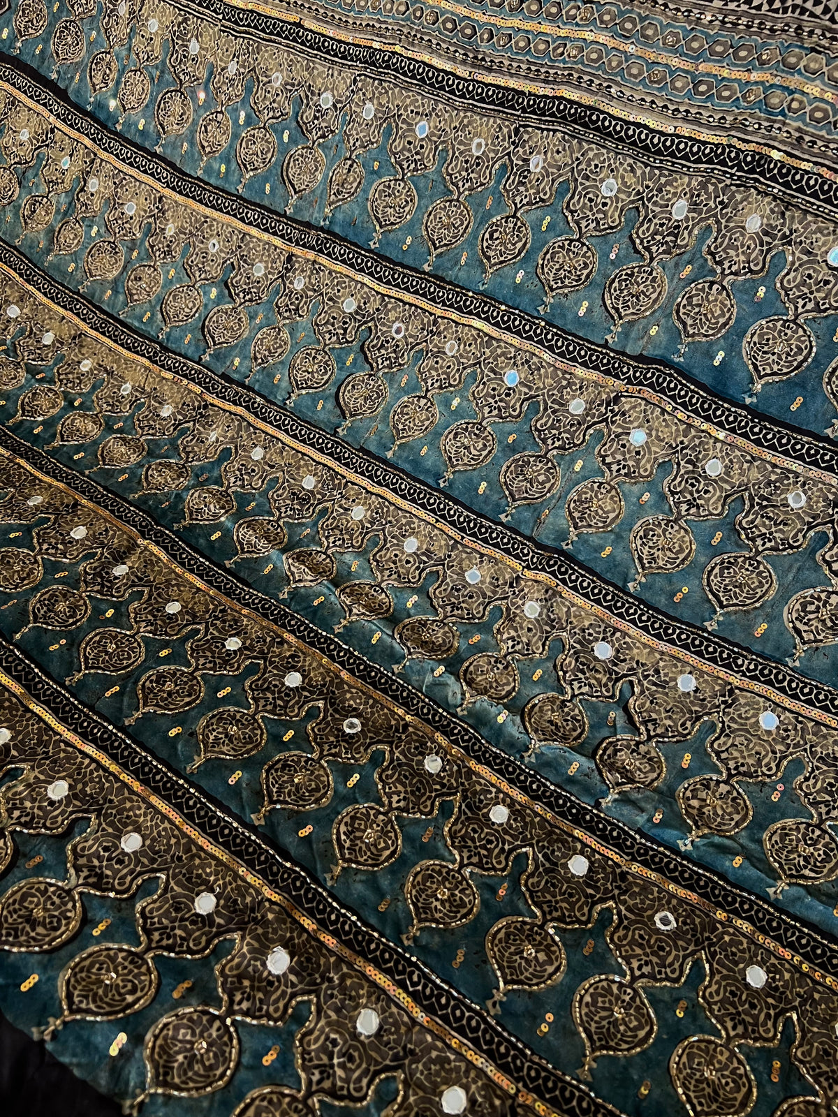 SMOKEY LAGOON - Pure Modal Ajrakh Hand Embroidered Saree