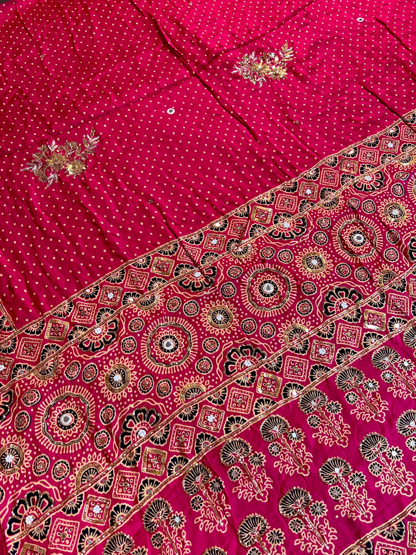 BLUSHING DAWN - Pure Modal Ajrakh Hand Embroidered Saree