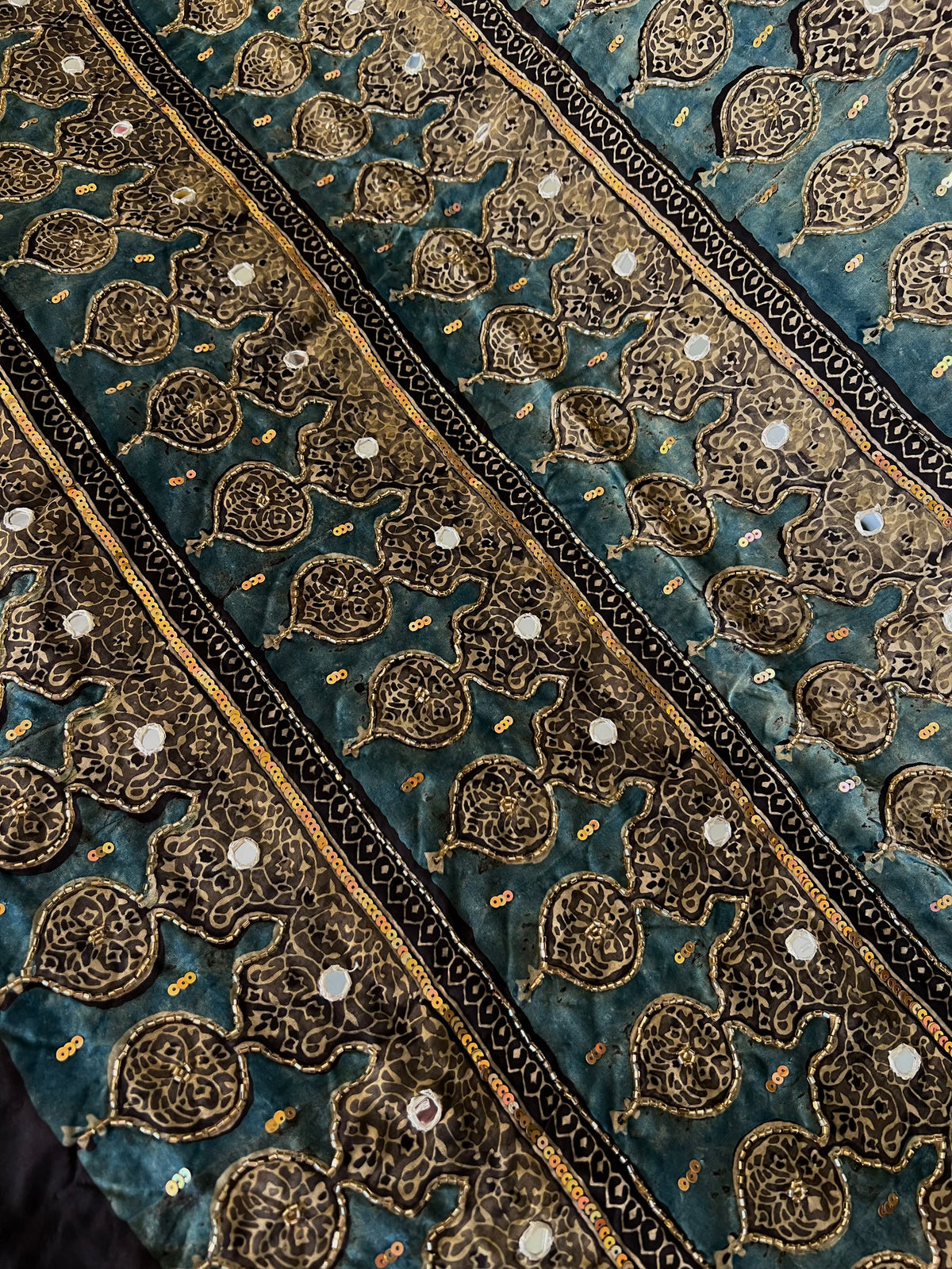 SMOKEY LAGOON - Pure Modal Ajrakh Hand Embroidered Saree