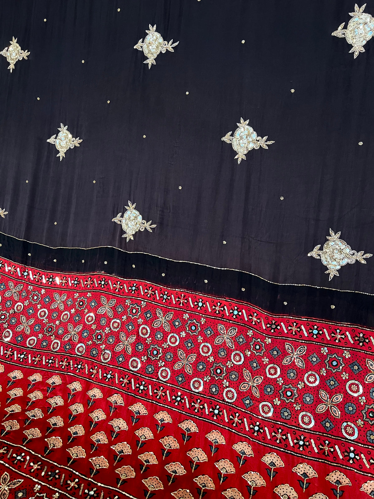 ASTRAL ROSE - Pure Modal Ajrakh Hand Embroidered Saree