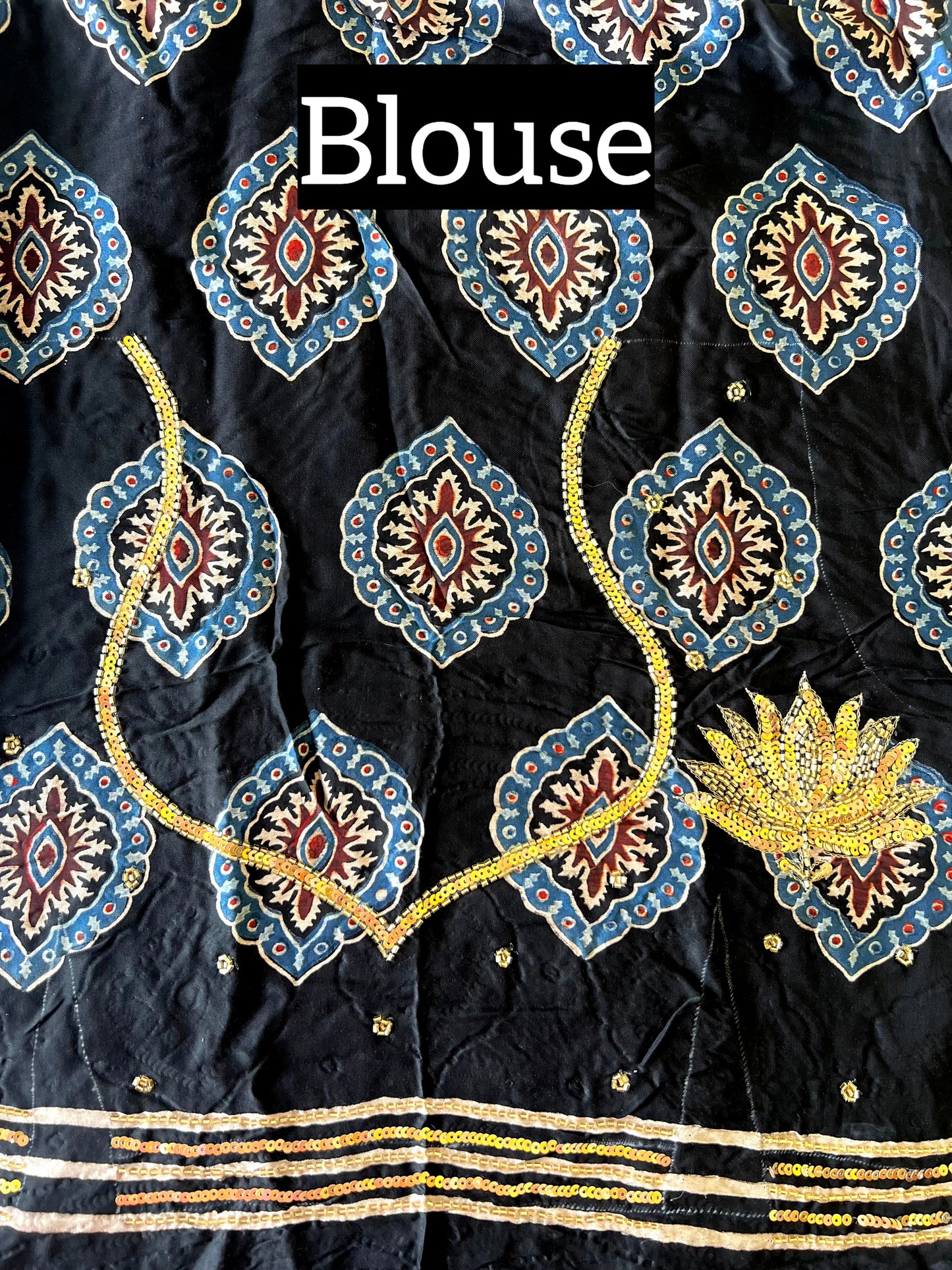 ROYAL LOTUS - Pure Modal Ajrakh Hand Embroidered Saree