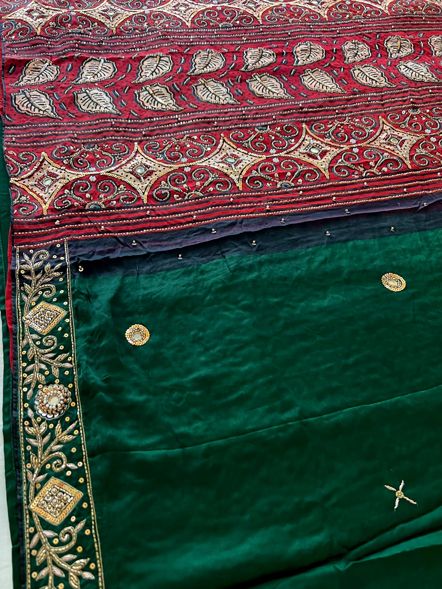 GREEN ECSTASY - Pure Modal Ajrakh Hand Embroidered Saree