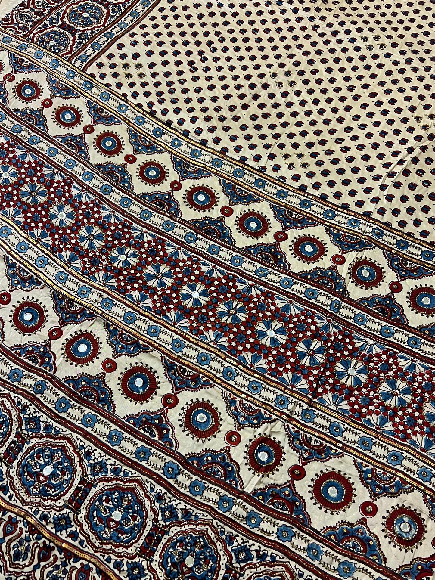PEARL MUSE - Pure Modal Ajrakh Hand Embroidered Saree