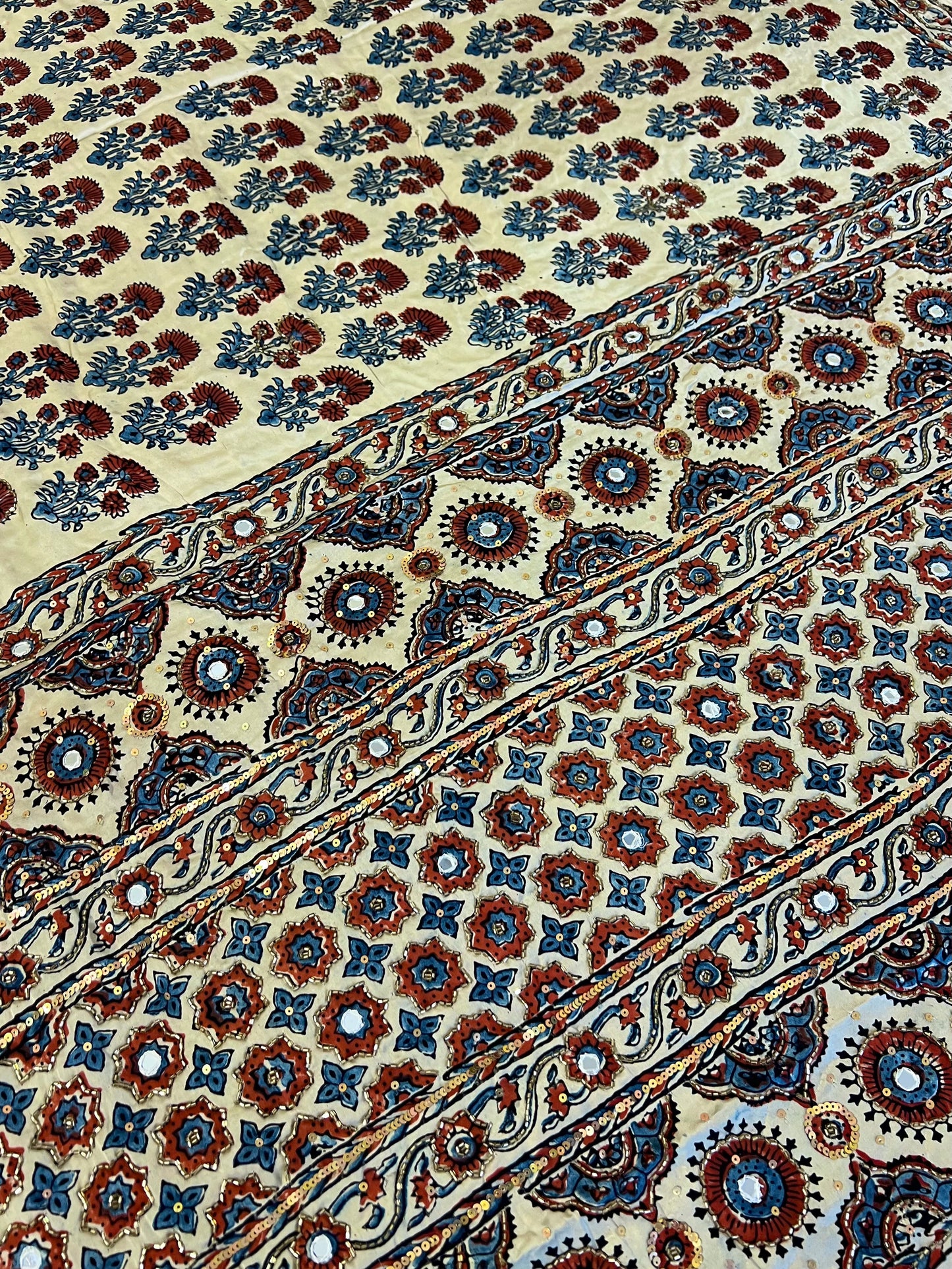 FROSTED PETALS - Pure Modal Ajrakh Hand Embroidered Saree