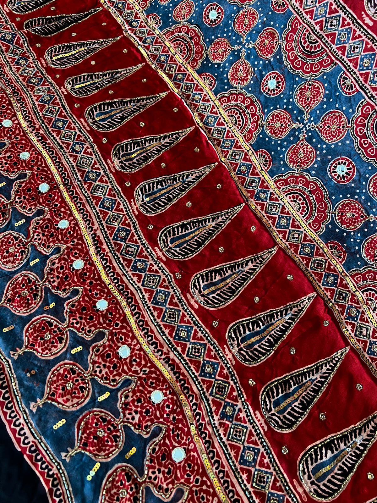 GARNET POETRY - Pure Modal Ajrakh Hand Embroidered Saree