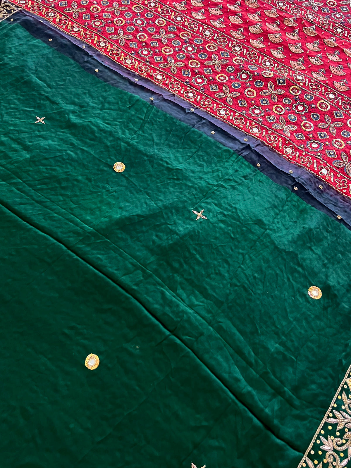 GREEN AFFAIR - Pure Modal Ajrakh Hand Embroidered Saree