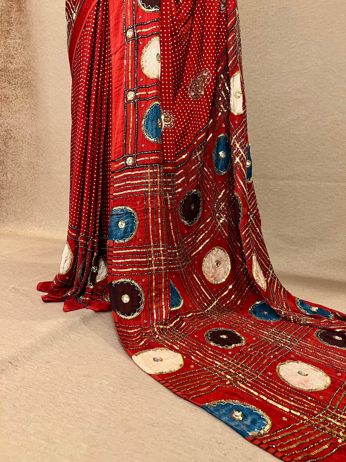 JEWEL MUSE - Pure Modal Ajrakh Hand Embroidered Saree