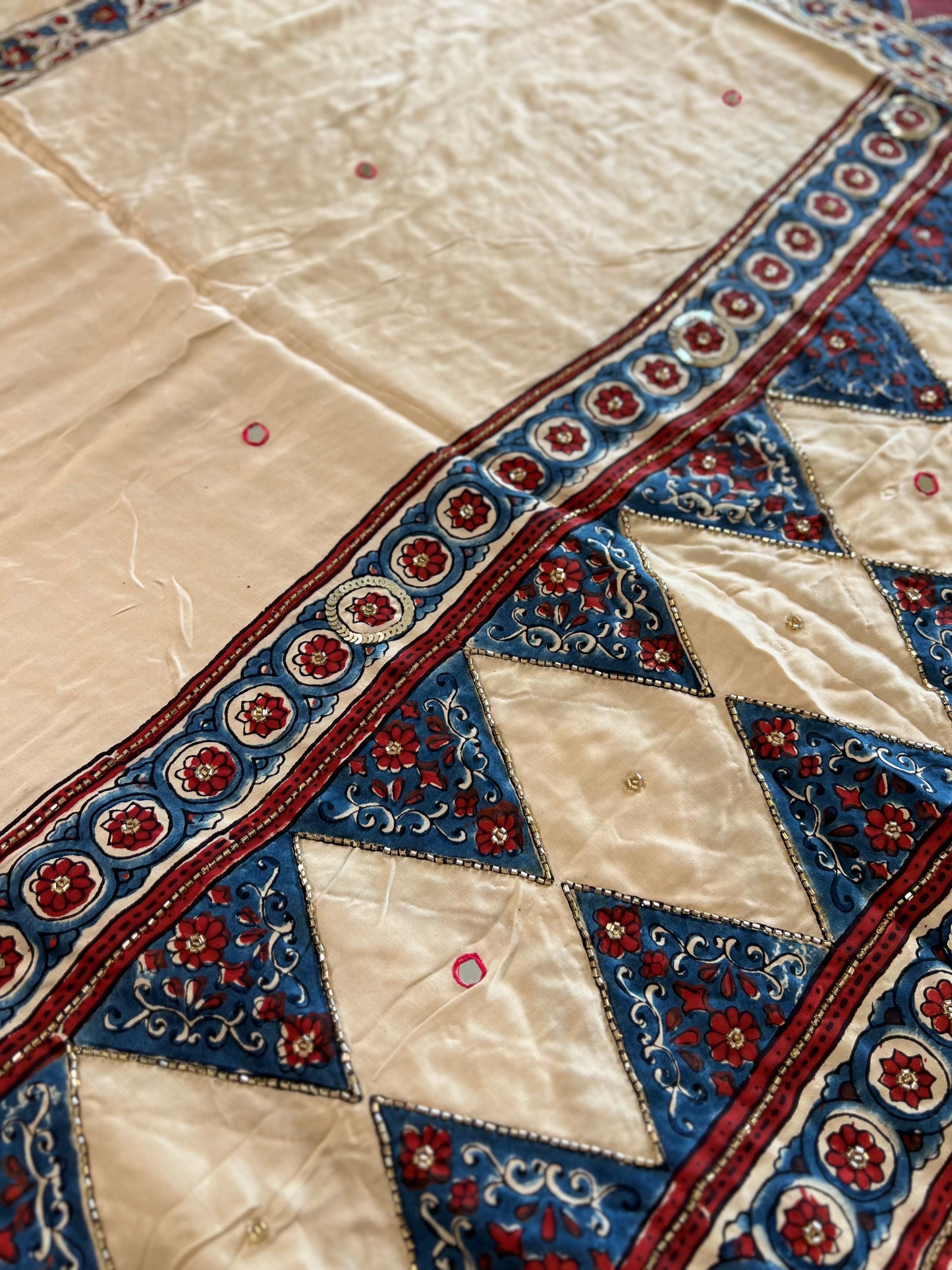 Ivory Heritage - Pure Modal Ajrakh Hand Embroidered Saree