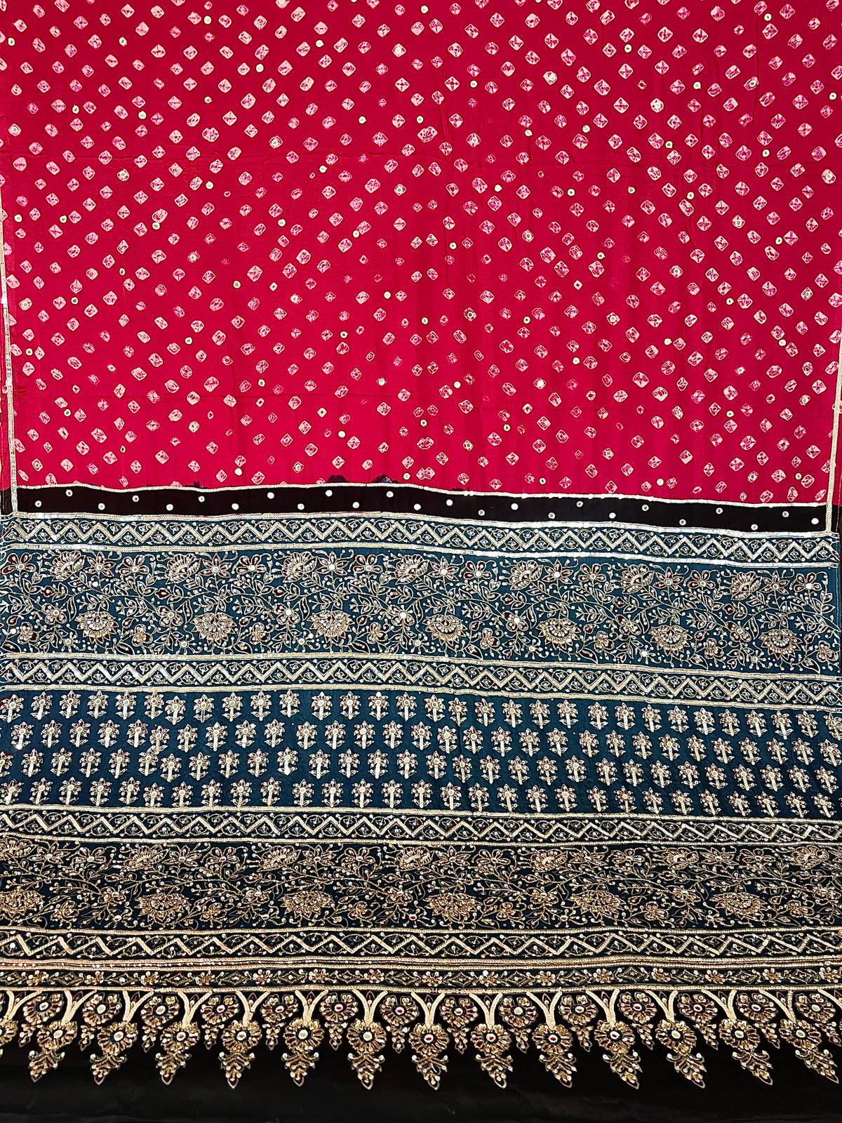 PINK ROYALE BANDHANI - Pure Modal Bandhani Ajrakh Hand Embroidered Saree